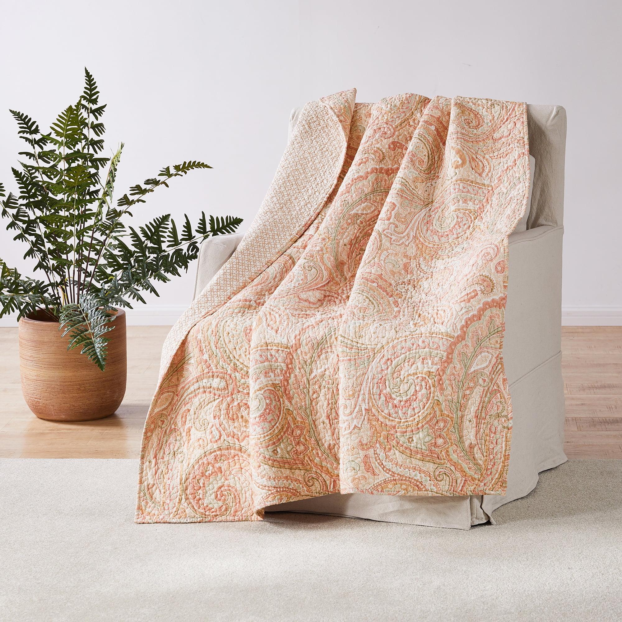 Spruce Coral Paisley Reversible Cotton Quilted Throw