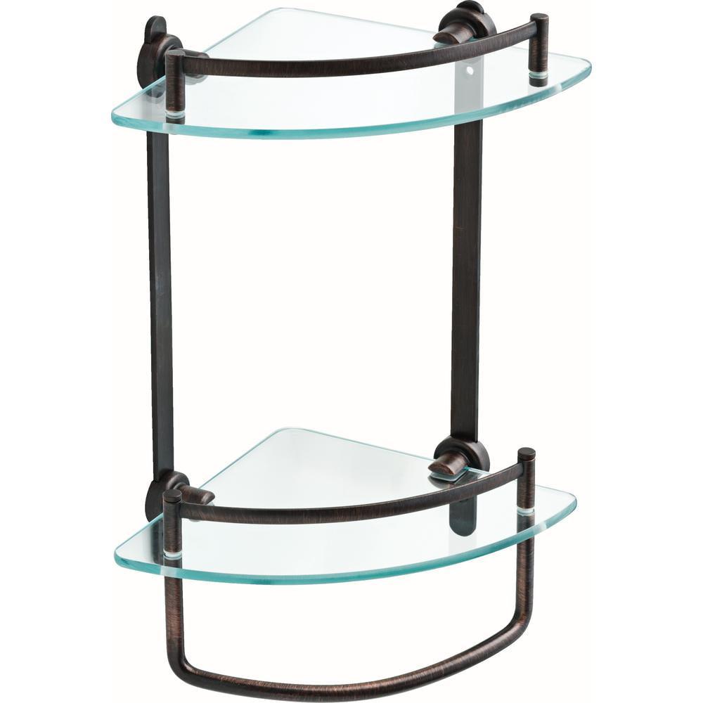 Venetian Bronze Corner Glass Shelf with Towel Bar