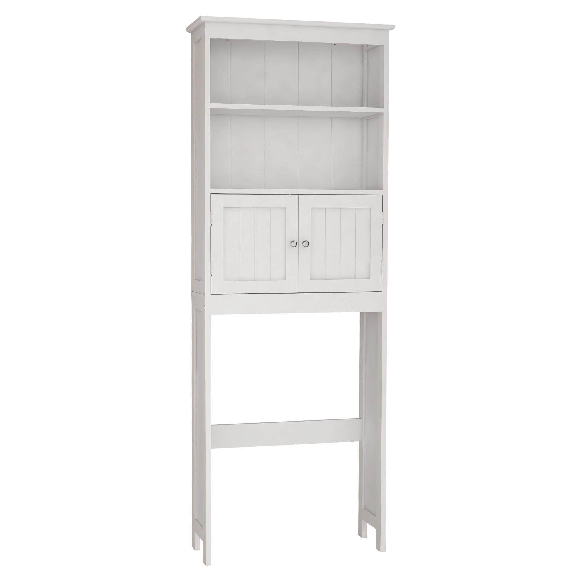 Over The Toilet Rack 2 -Tier Toilet Bathroom Spacesaver Storage Shelf With 2 Doors Wood Storage Organizer Cabinet For Bathroom Freestanding Shelf-White