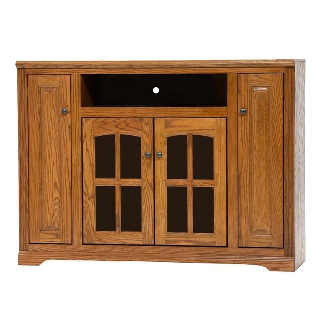 Light Oak Tall TV Stand with Glass Panel Doors