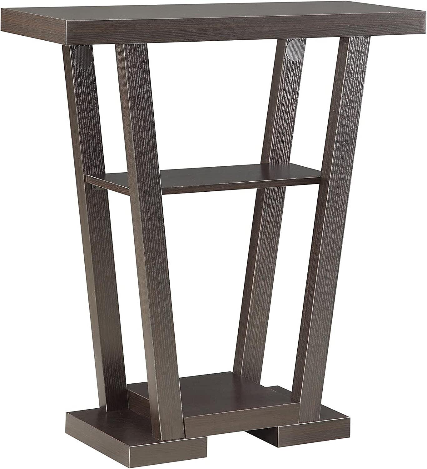 Espresso Wood V-Shape Console Table with Storage Shelves