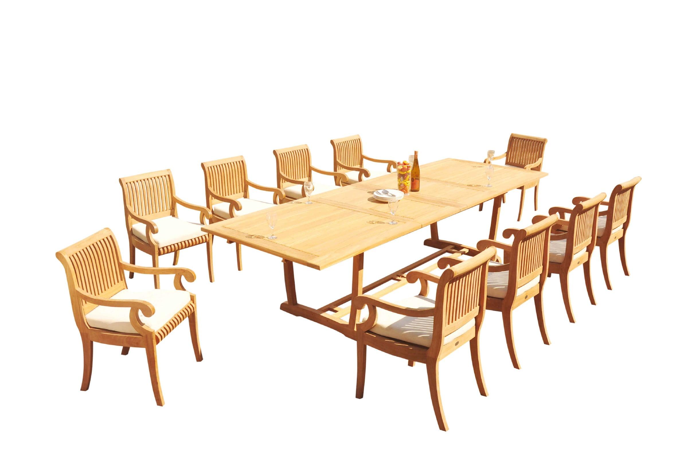 Grade-A Teak Dining Set: 10 Seater 11 Pc: 118" Mas Rectangle Trestle Leg Table And 10 Giva Arm Chairs Outdoor Patio WholesaleTeak #51GV2511