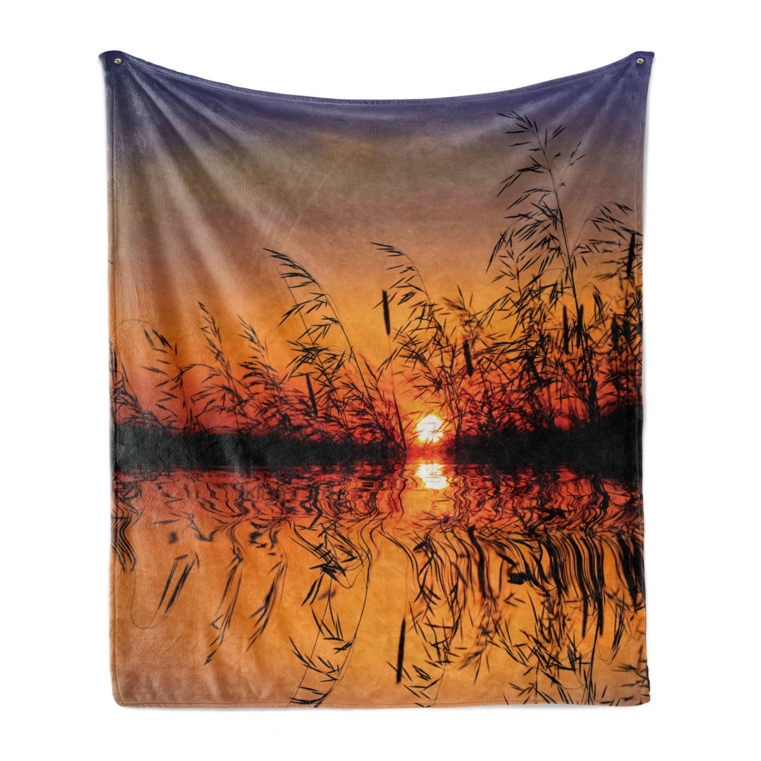 Ambesonne Nature Fleece Throw Blanket Lake Sunset Photo Scene Multicolor