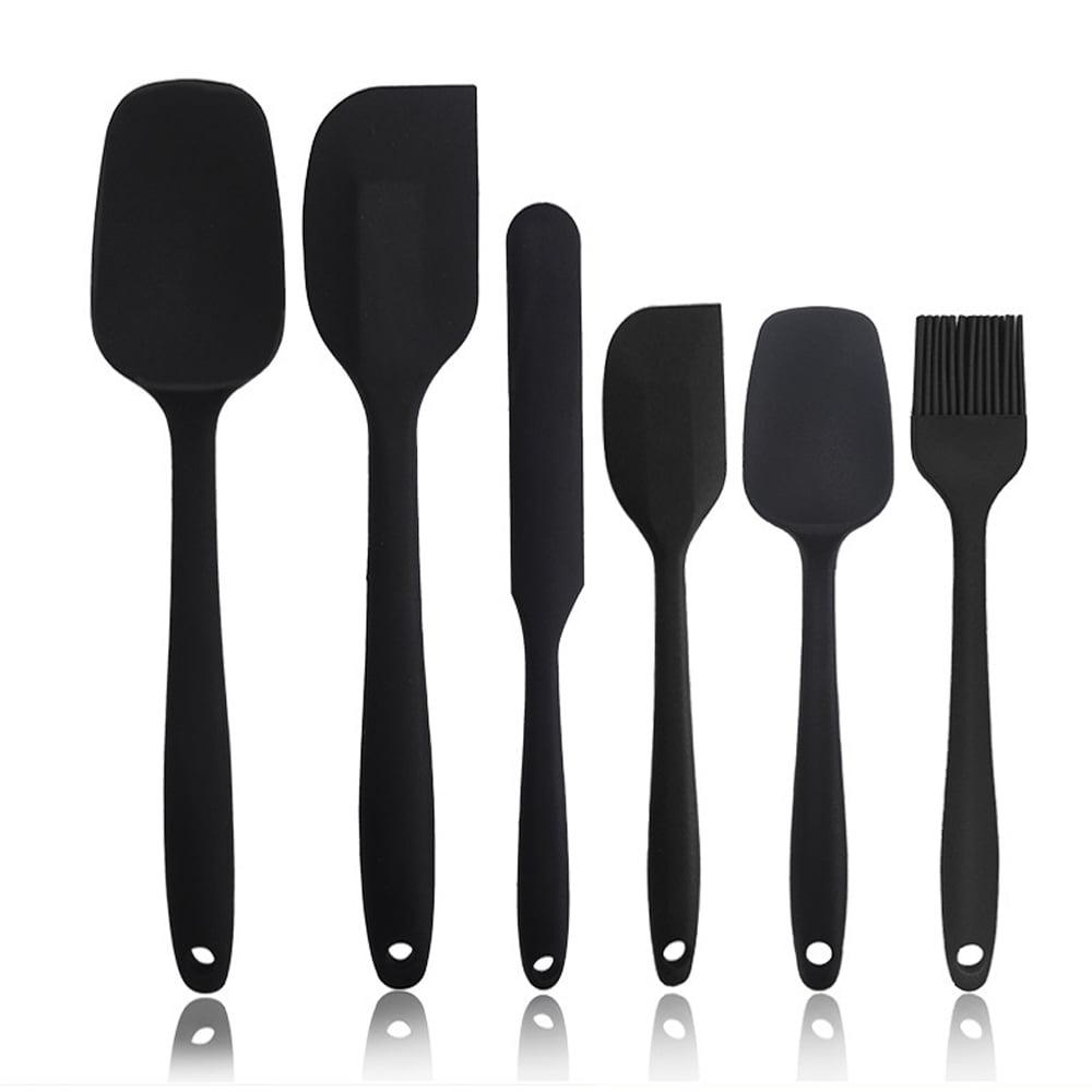 Food Grade Silicone Rubber Spatula Set for Kitchen Baking, Cooking, and Mixing High Heat Resistant Non Stick Dishwasher Safe BPA-Free Set of 6,black，G184468