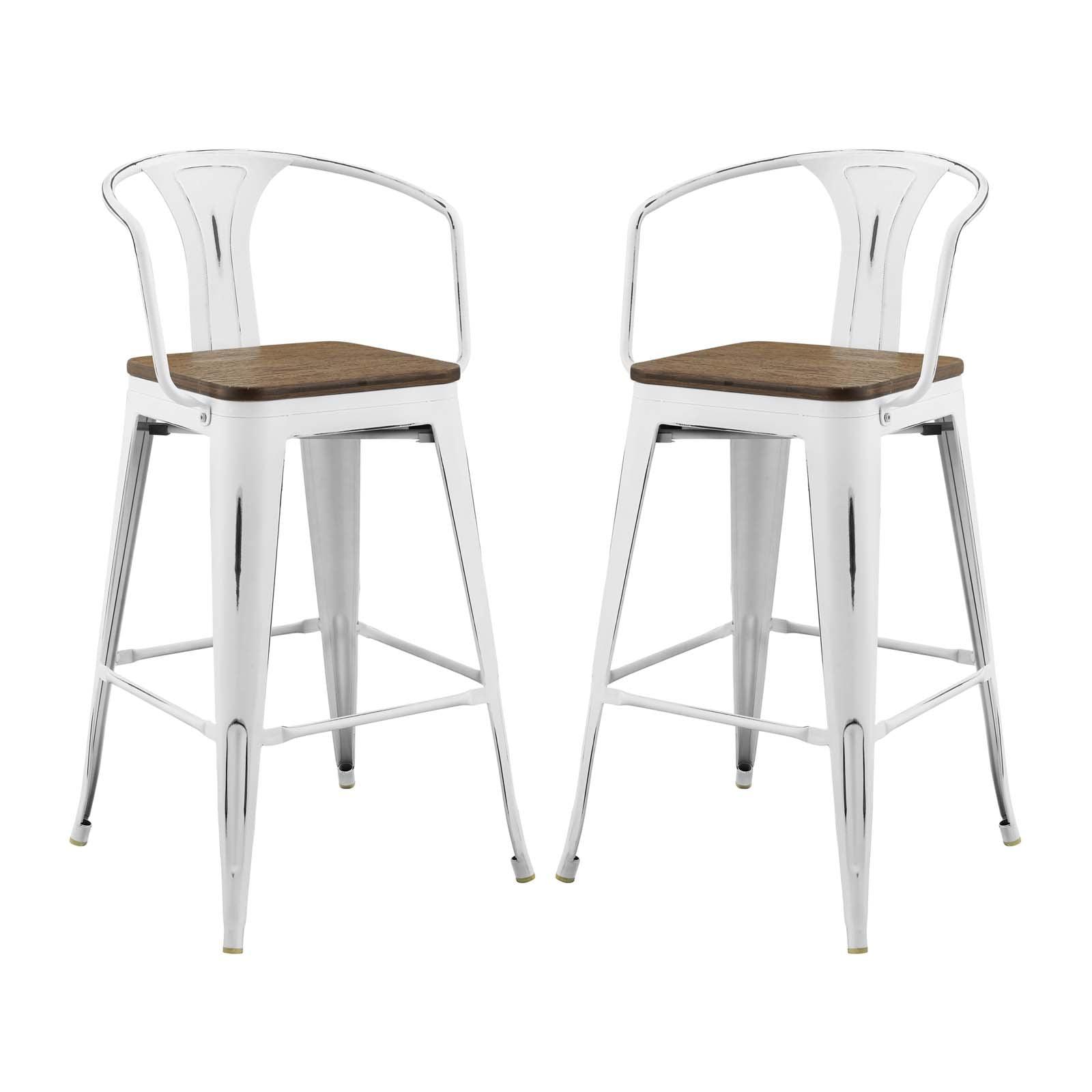 Promenade Vintage White Metal and Bamboo 41" Bar Stool Set