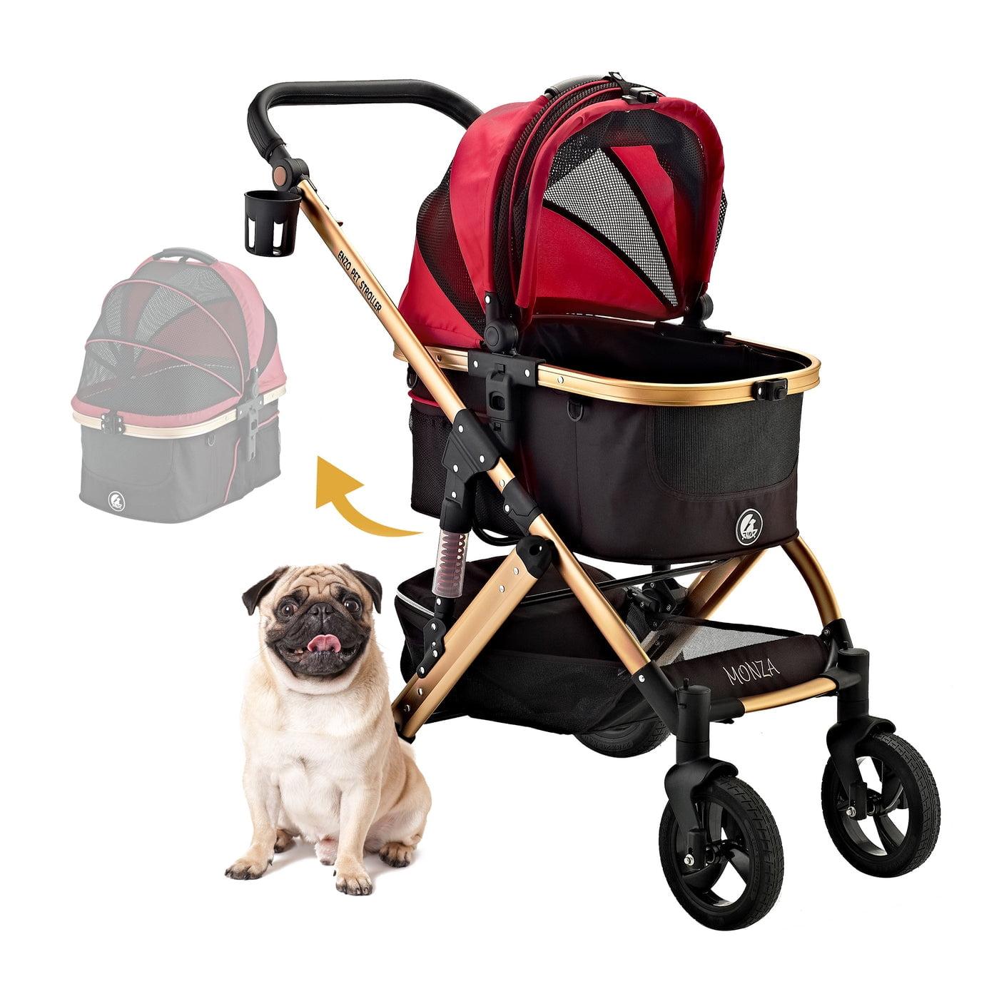 Enzo Red and Black 3-in-1 Pet Stroller with Carrier and Car Seat