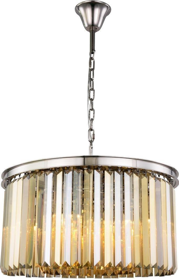 Sydney 8-Light Golden Teak Crystal Chandelier in Polished Nickel