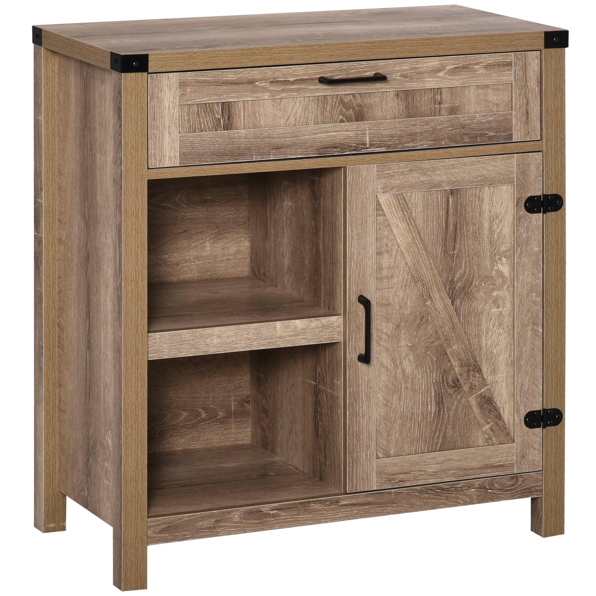 HomCom Rustic Barn Door Storage Cabinet Modern Farmhouse Buffet Sideboard for Kitchen & Dining Room