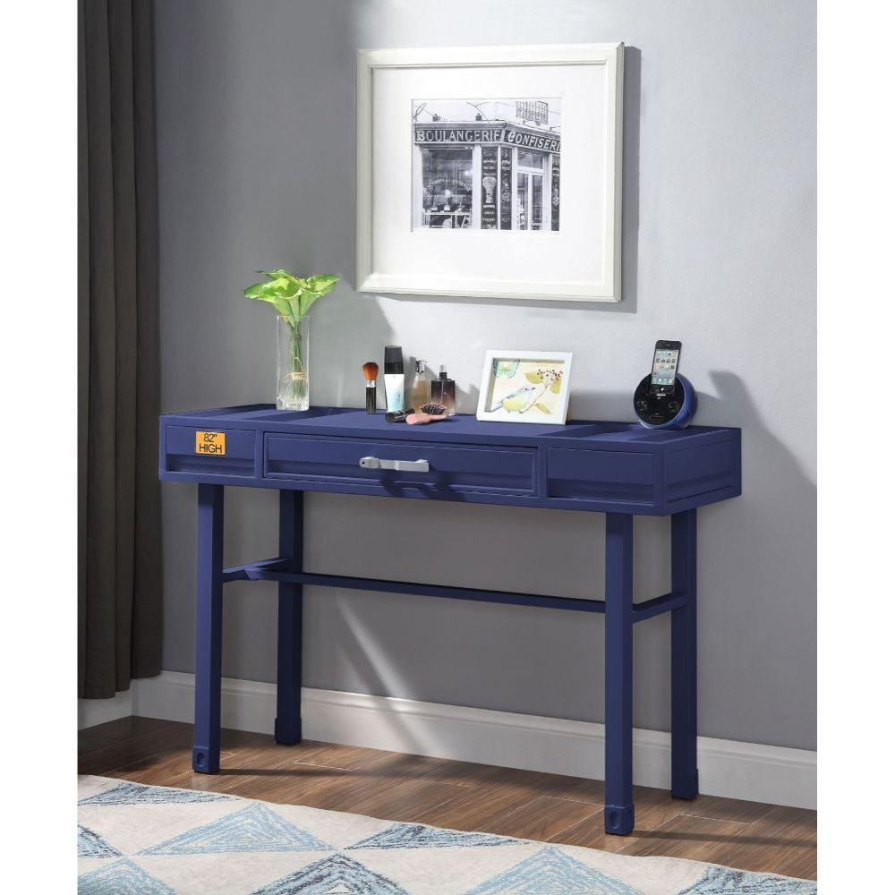 Cargo Vanity Table Blue with Drawer - Acme Furniture: Dressing Table, Metal Frame