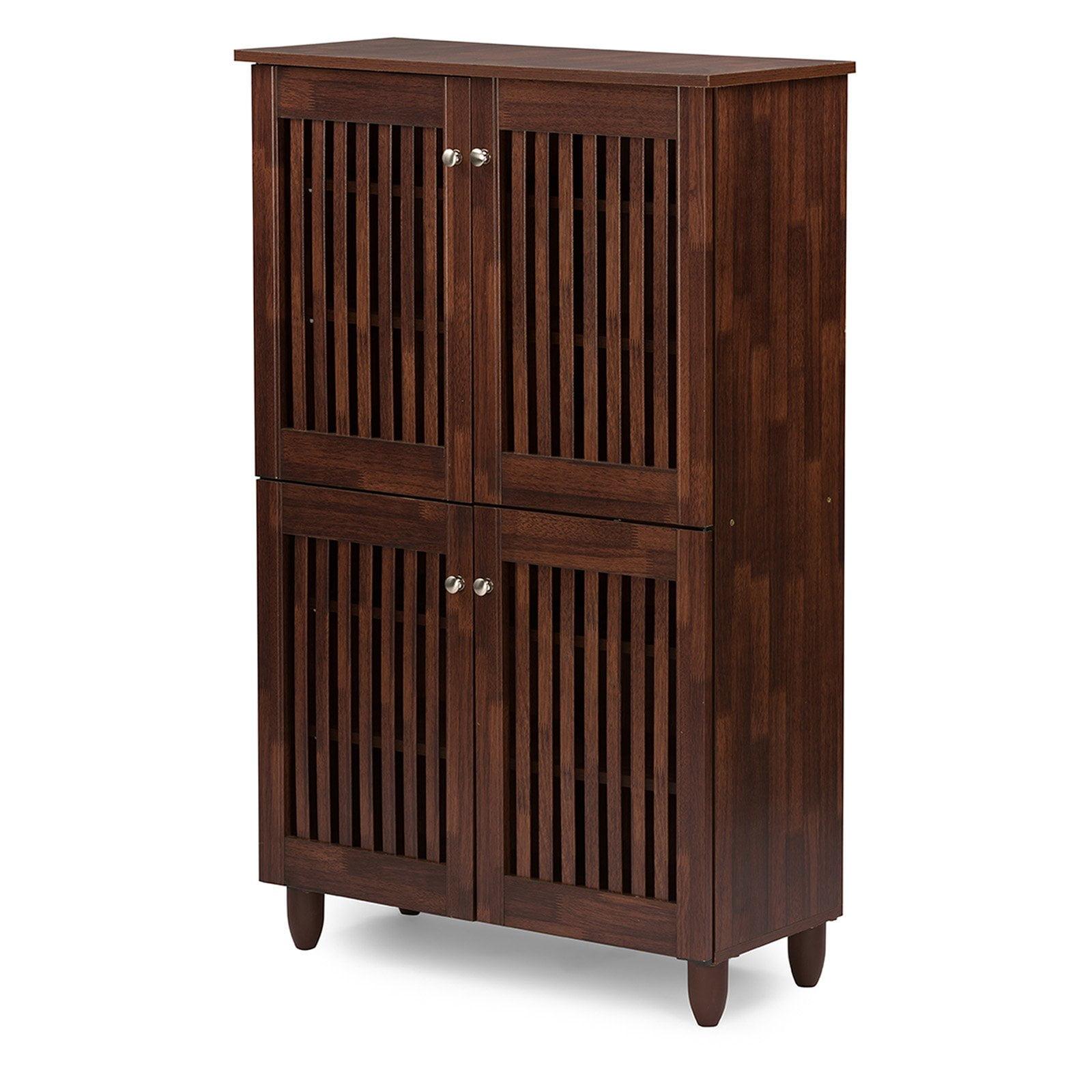 Fernanda Modern and Contemporary 4-Door Wooden Entryway Shoes Storage Tall Cabinet - Oak Brown - Baxton Studio