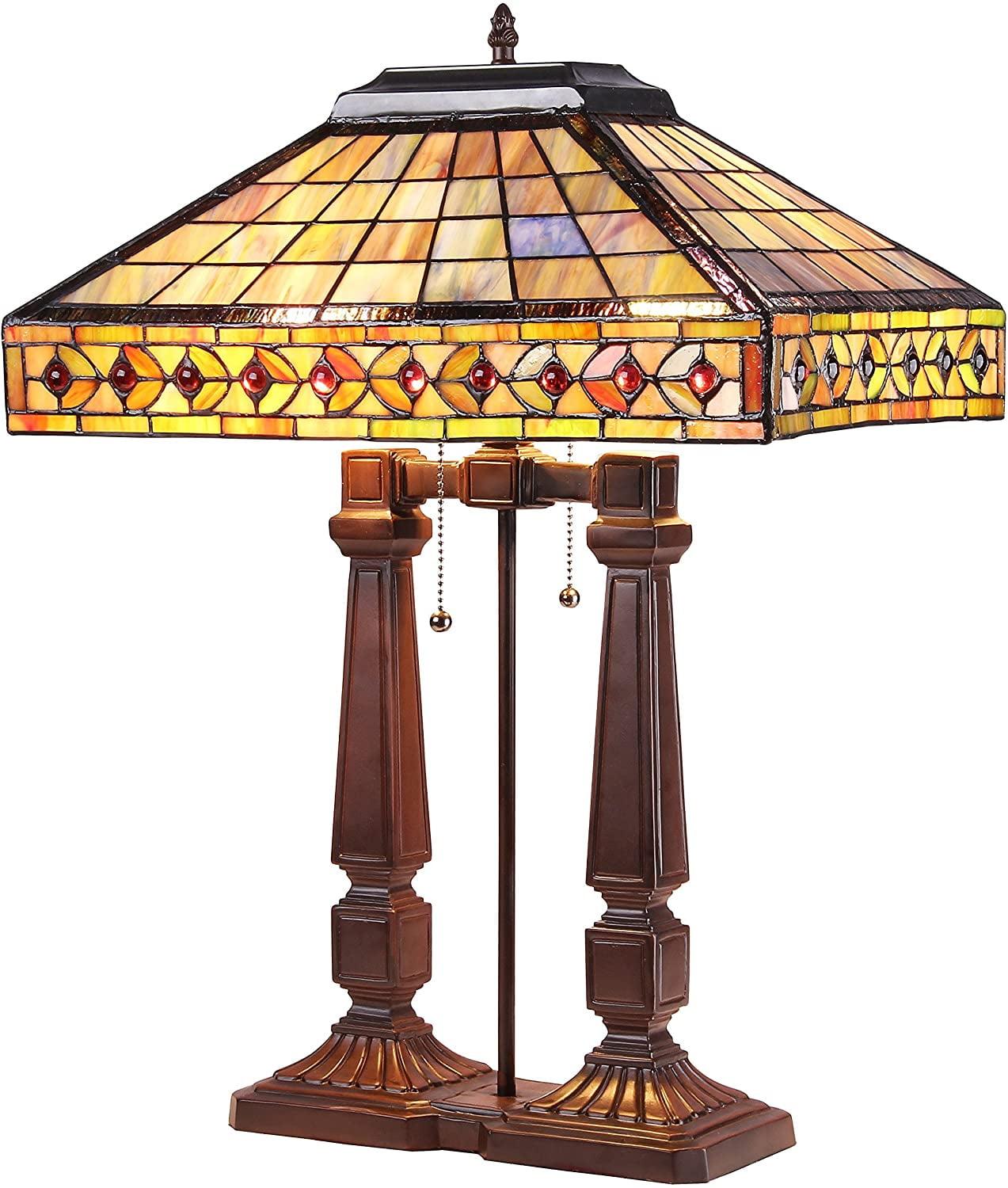 Sherwin Stained Glass Bronze Mission Table Lamp