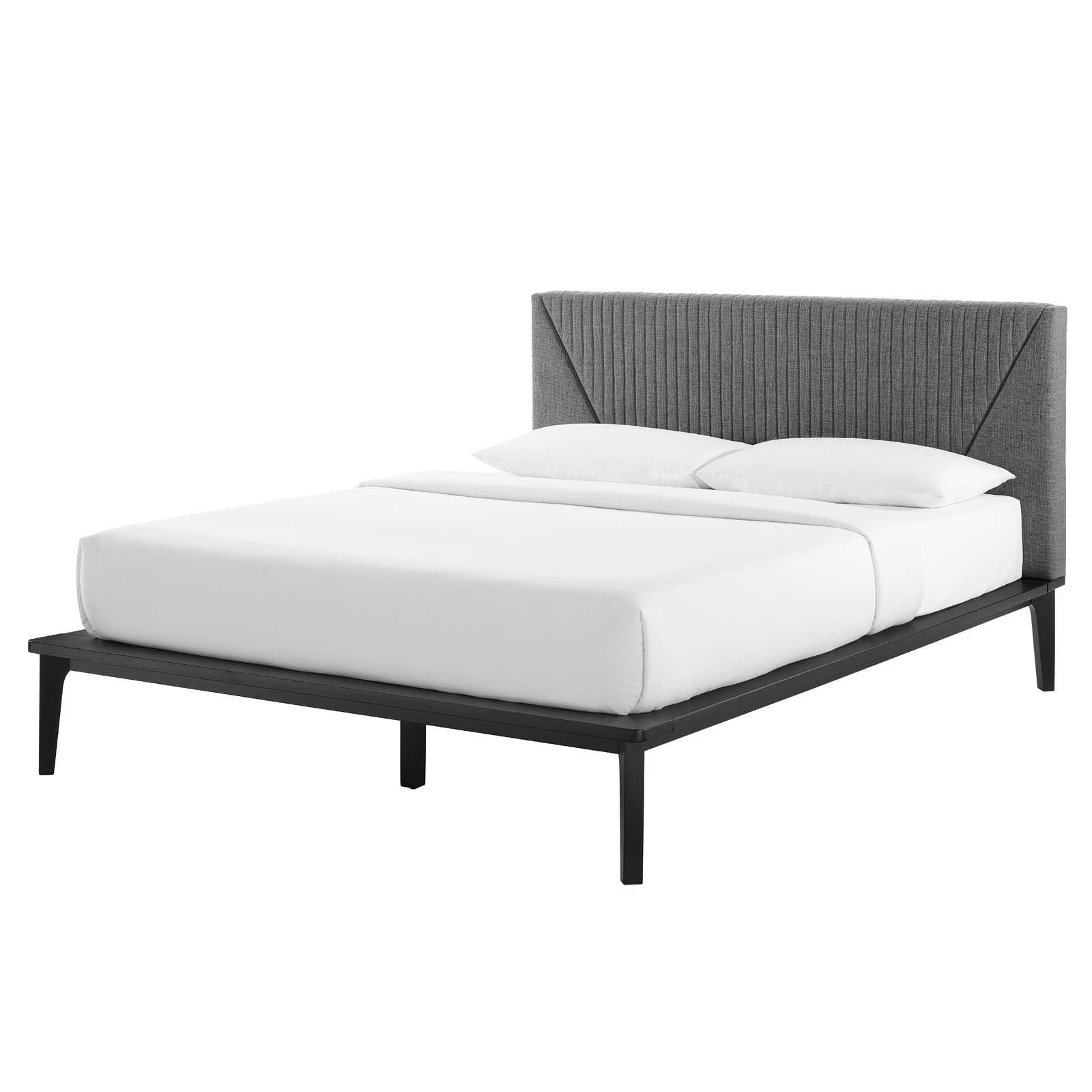 Dakota Black Gray Upholstered Queen Platform Bed with Tufted Headboard