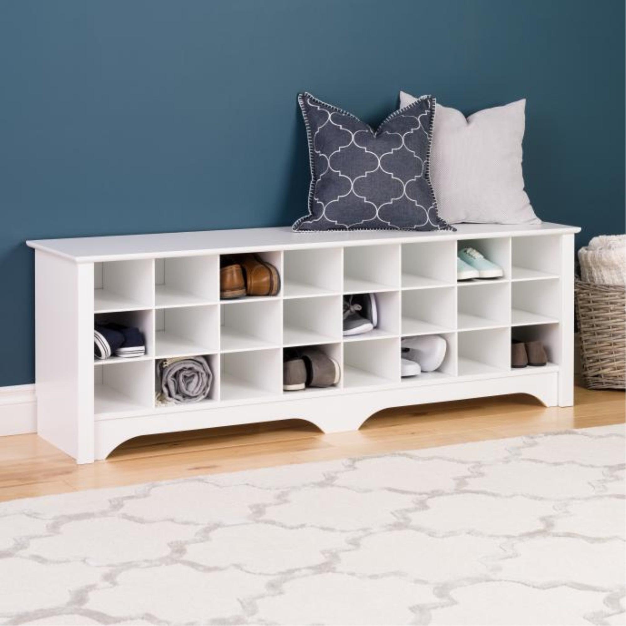 Elegant White Laminated Composite Wood 24-Shoe Cubby Bench