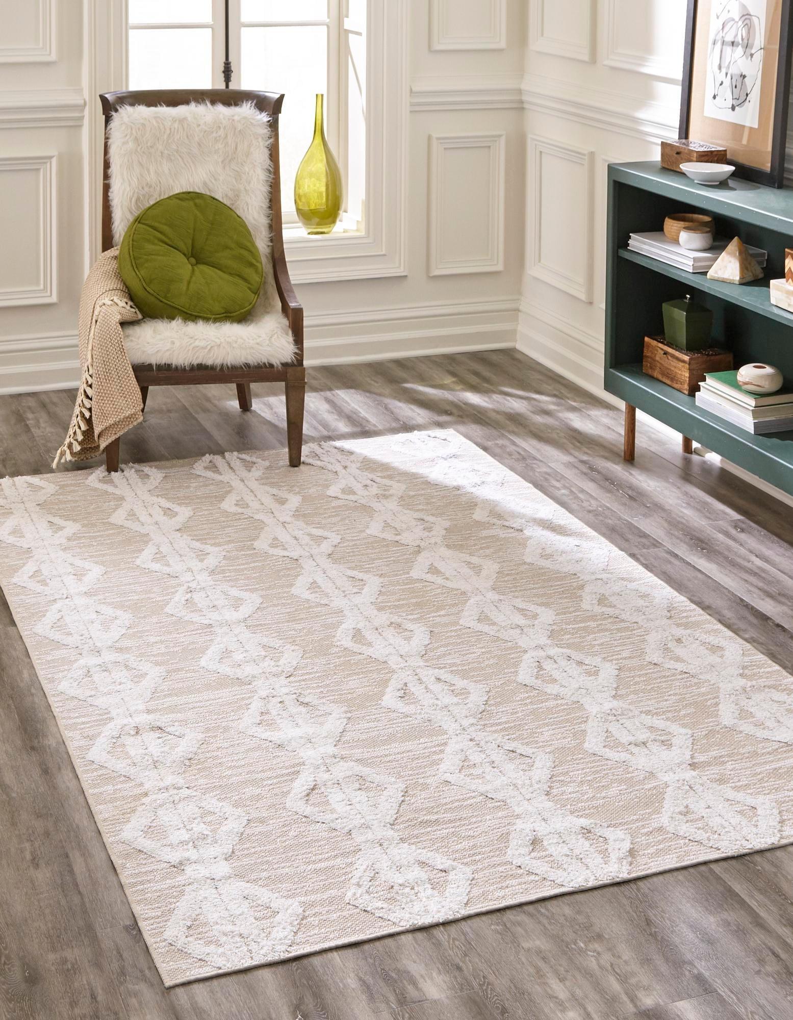 Casa Beige Cotton Geometric Flatweave 2'x3' Indoor Rug