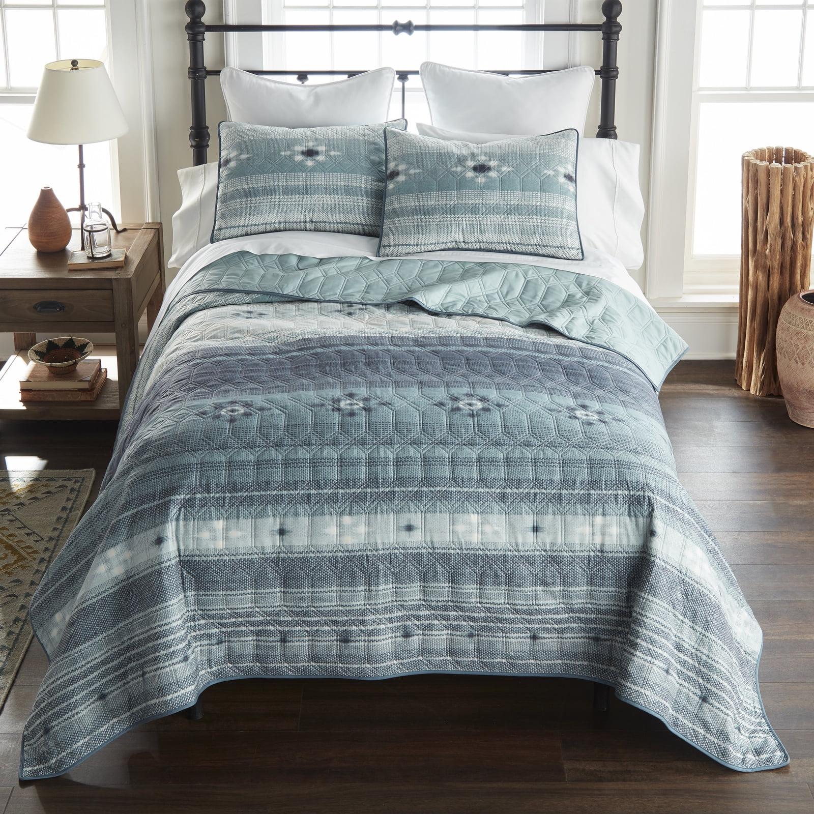 Tempe Southwest Striped King Quilt Set in Slate Grey and Ivory