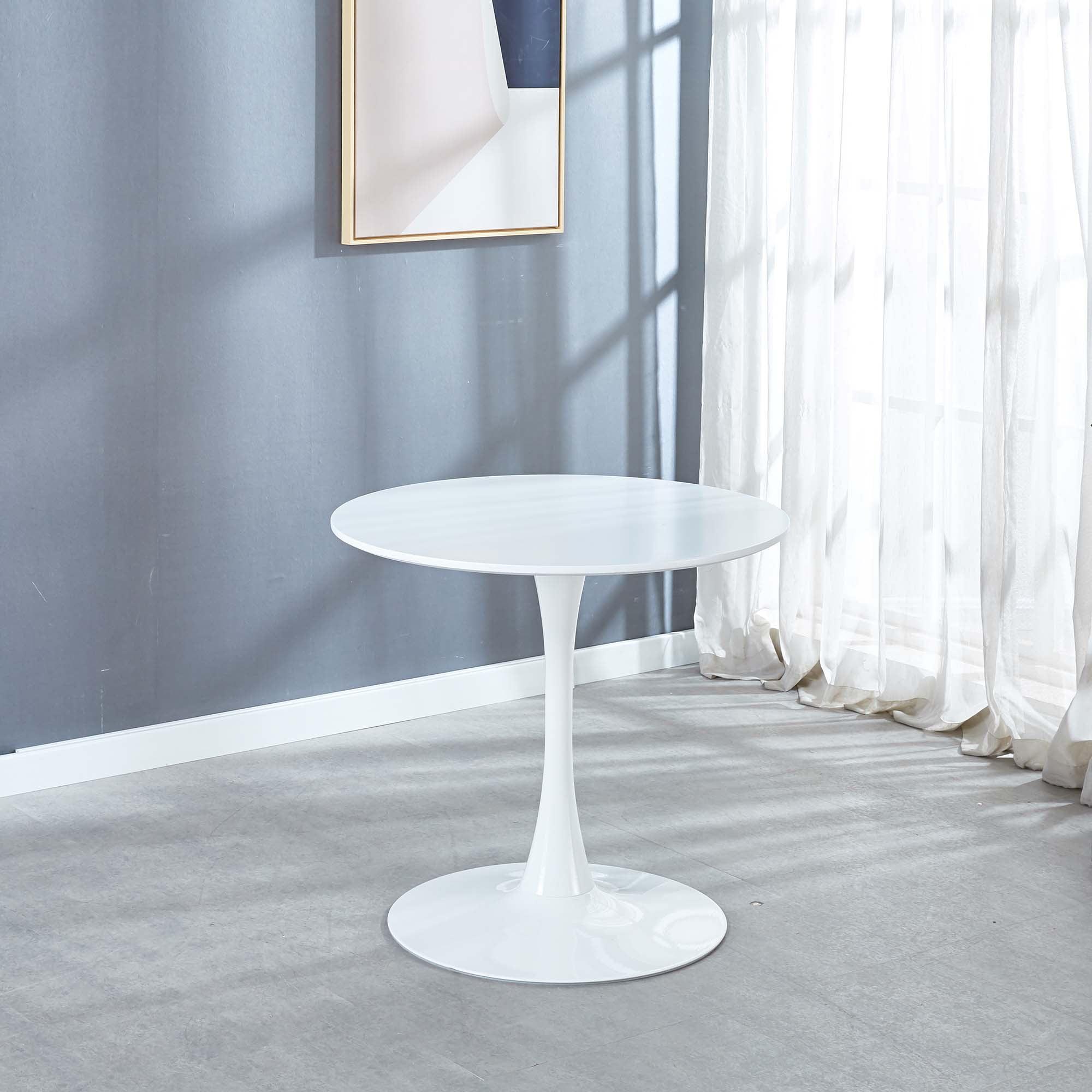 White Round MDF Dining Table with Metal Pedestal Base