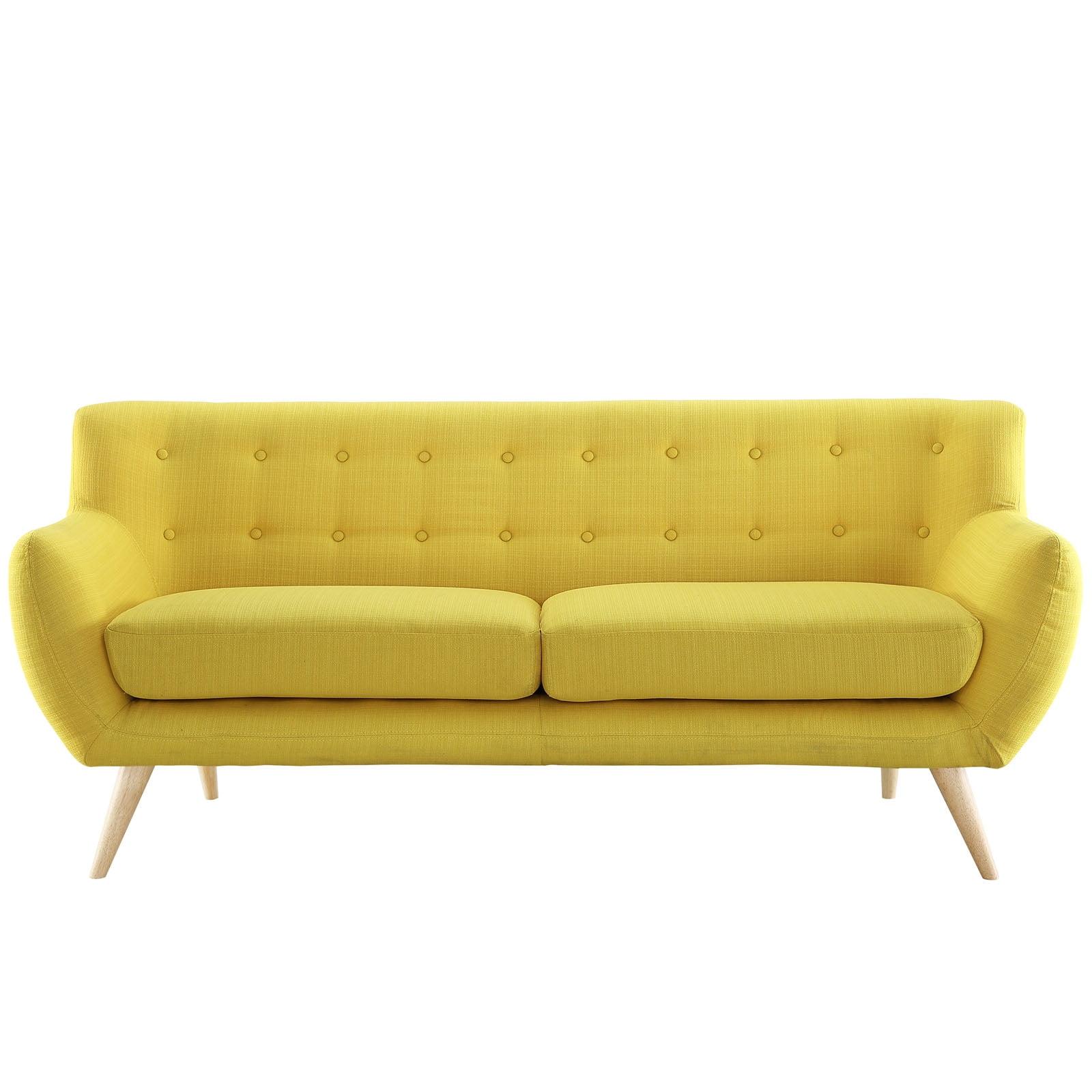 Sunny Tufted Fabric 74" Tuxedo Sofa with Natural Wood Legs