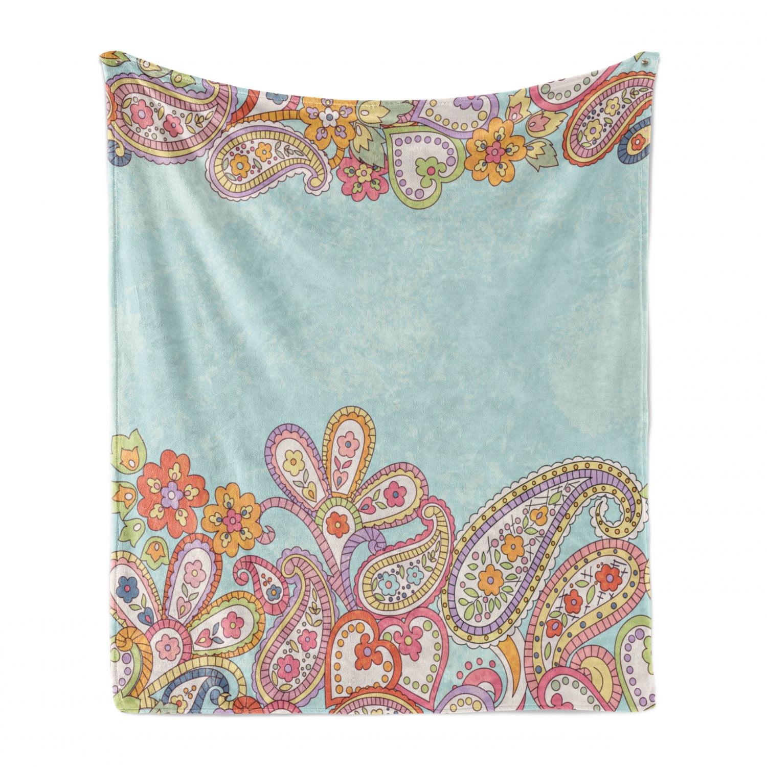 Ambesonne Floral Fleece Throw Blanket Hand Drawn Retro Paisley Multicolor