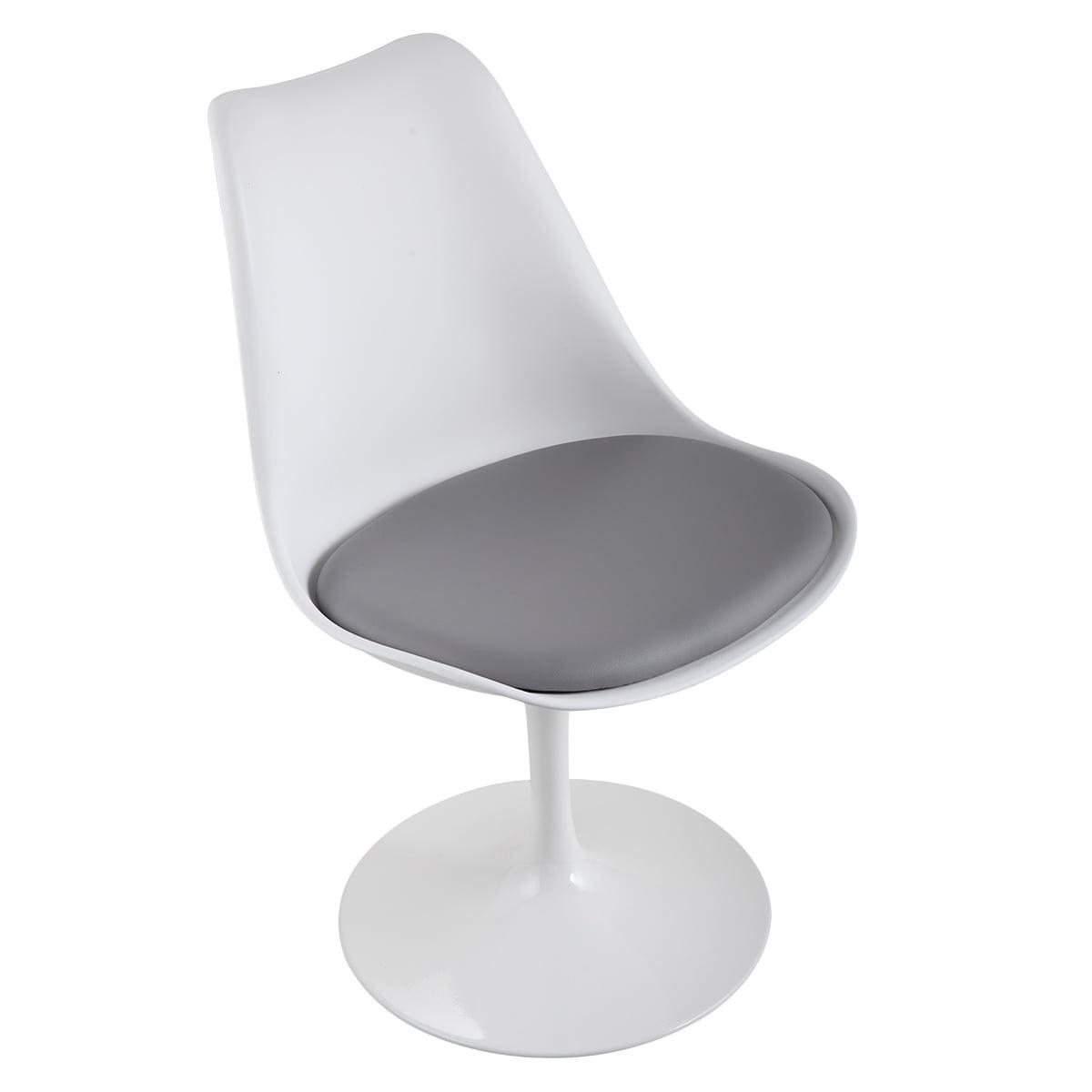 Modern Tulip Swivel Dining Chair with Gray Cushion and White Frame