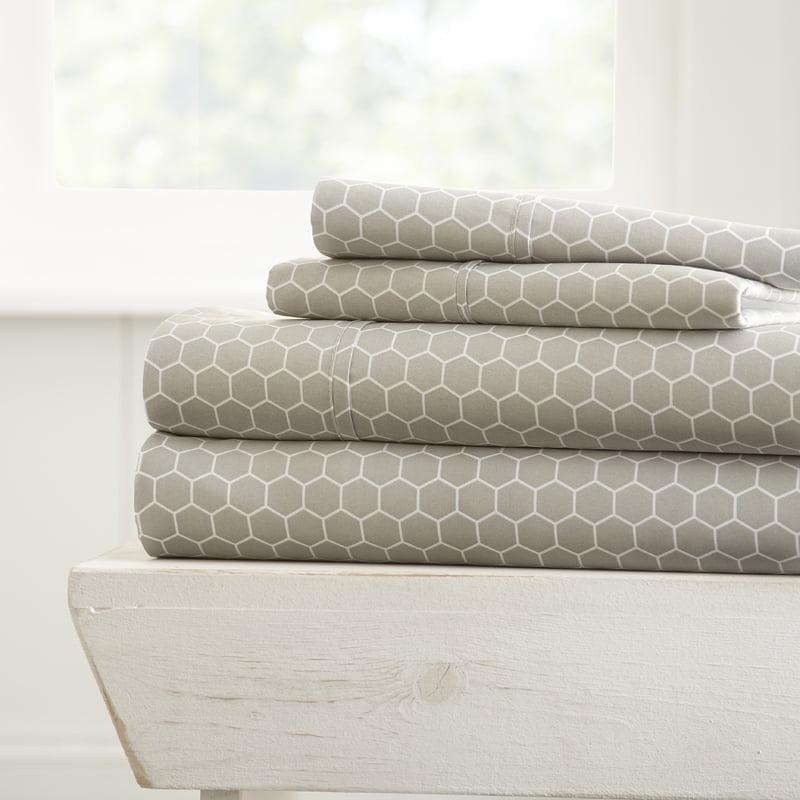 Geometric Patterns 4PC Sheet Set - Extra Soft - Becky Cameron, Honeycomb Gray, Twin