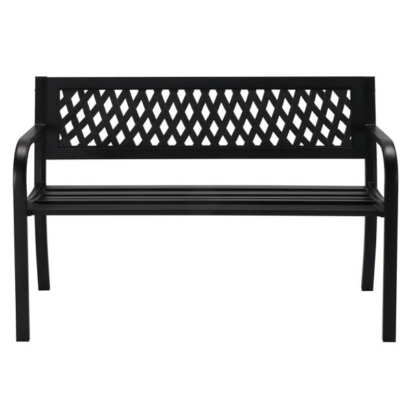 Elegant 47" Black Steel Outdoor Bench with Curved PVC Mesh Backrest