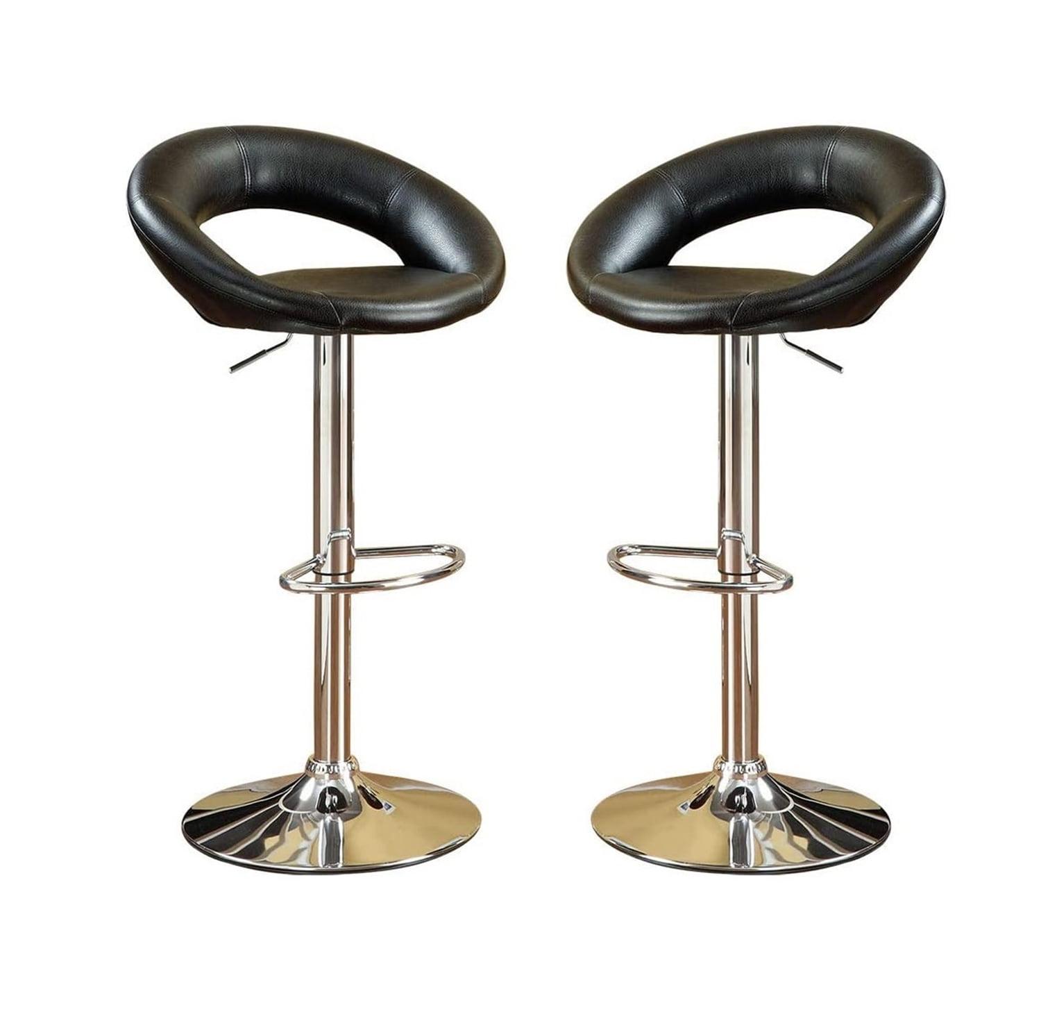 Set of 2 Swivel Bar Stool Dining Chair, Modern Faux Leather Upholstered Bar Chair, Adjustable Counter Height Accent Chair with Footrest and Open Back for Living Room, Dining Room, Black