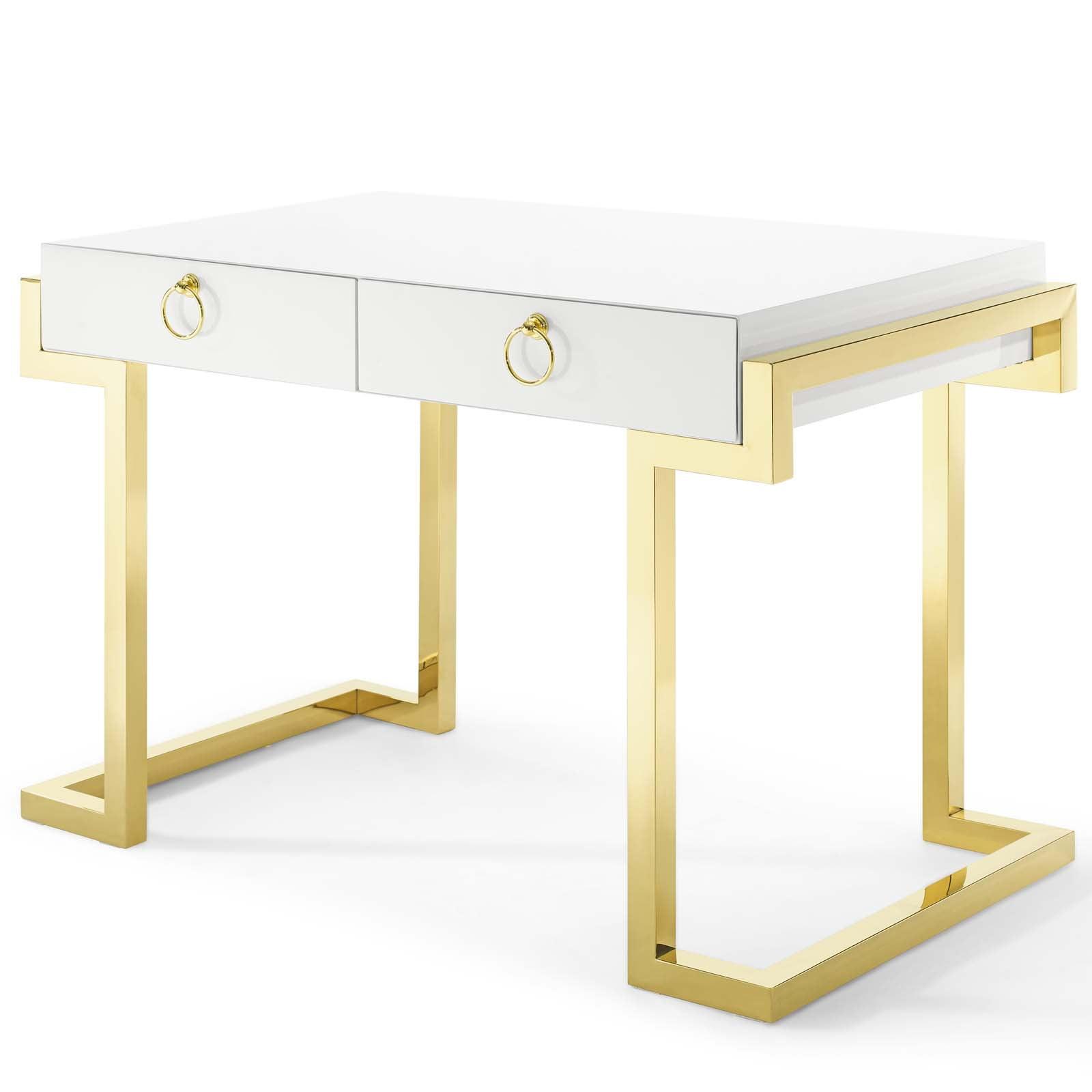 Energetic Gold and White Medium Computer Desk with Drawers