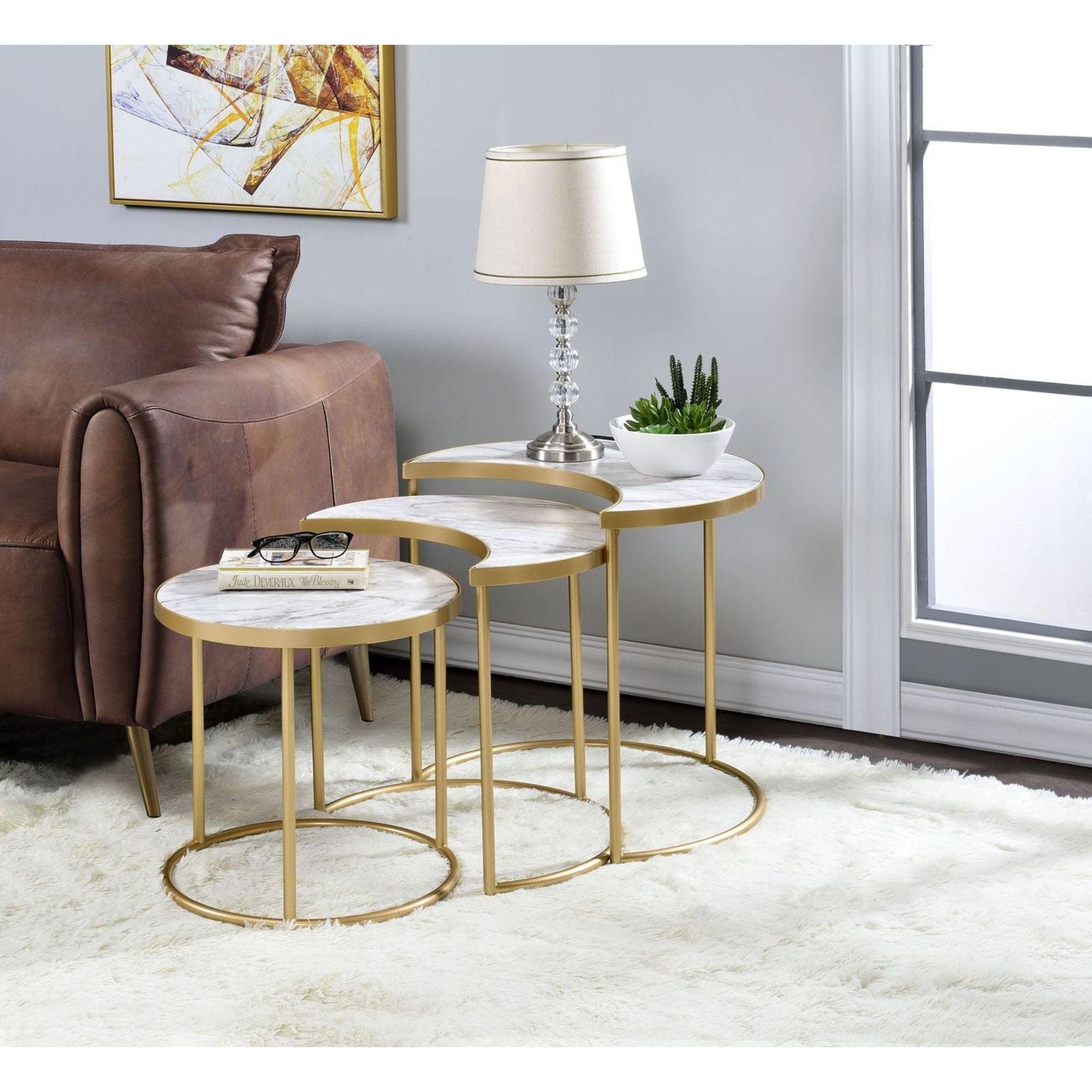 24" Round Wood and Metal Nesting Coffee Table Set