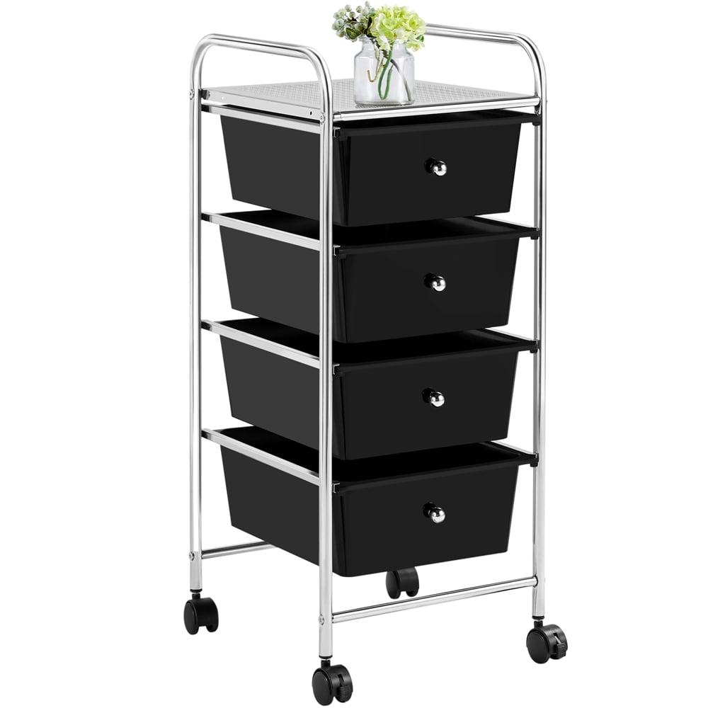 Yaheetech 4 Drawers Rolling Storage Cart Metal Frame Plastic Drawers for Office Home Study,Black