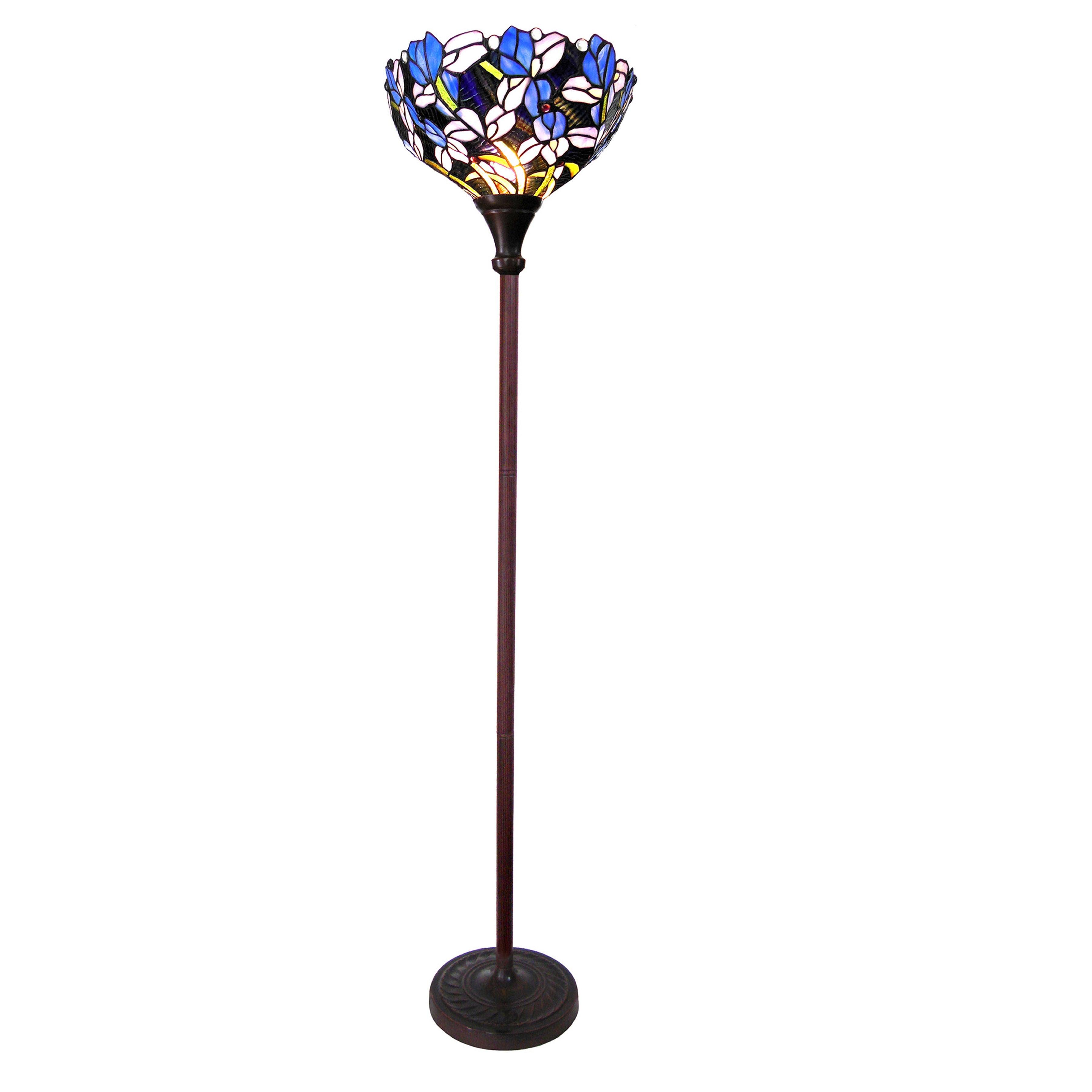 Elegant Iris Stained Glass Torchiere Floor Lamp in Bronze Finish