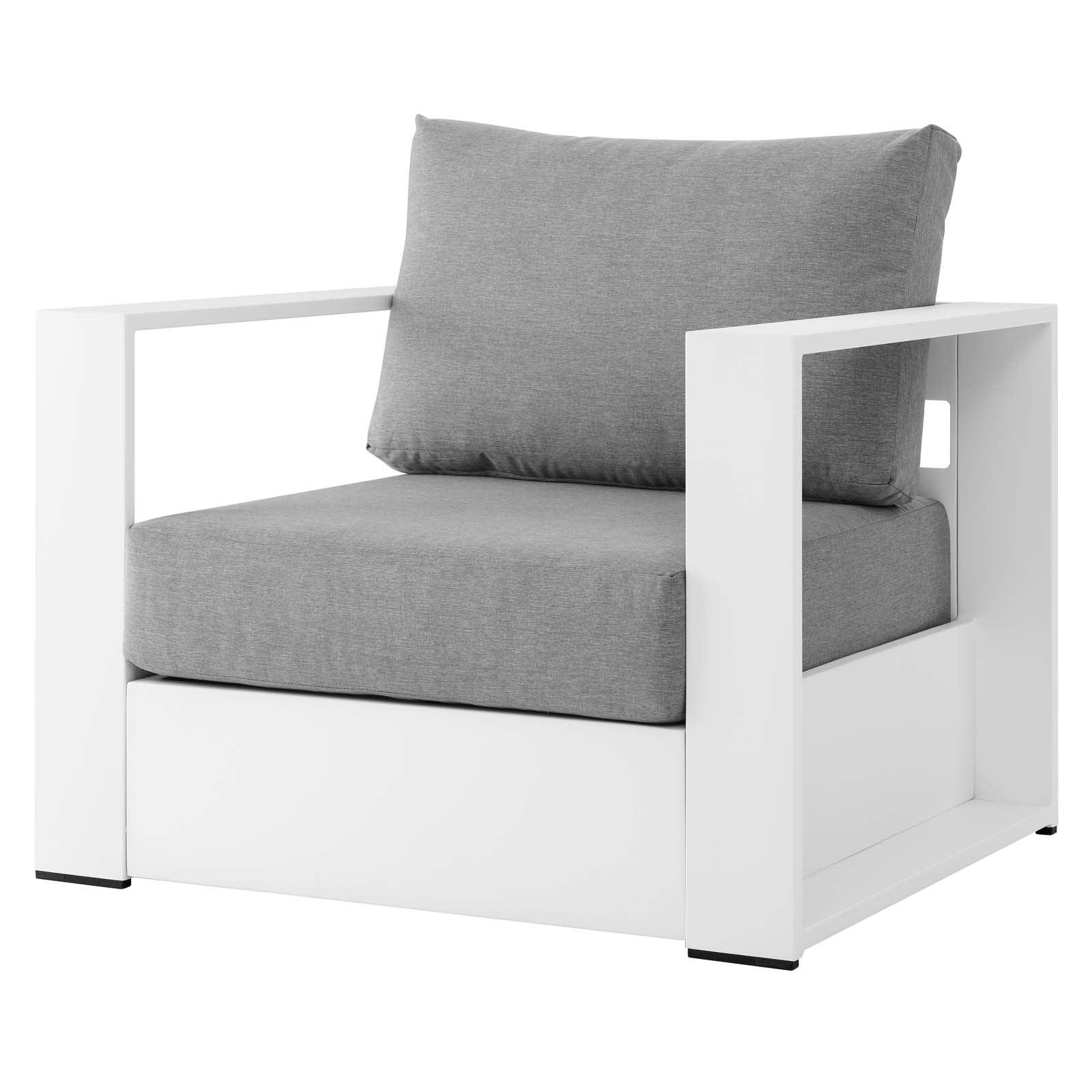 Contemporary Tahoe White & Gray Aluminum Outdoor Armchair with Cushions