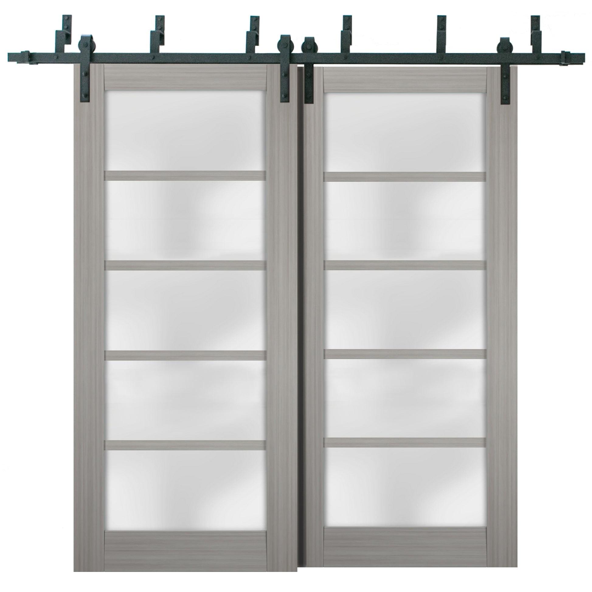 Quadro Frosted Glass Barn Doors with Installation Hardware Kit