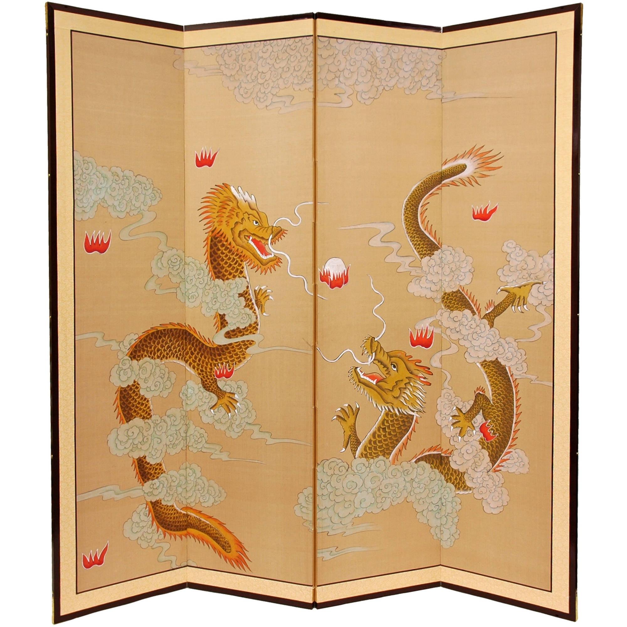 Oriental 6 ft. Tall Hand-Painted Dragons Room Divider