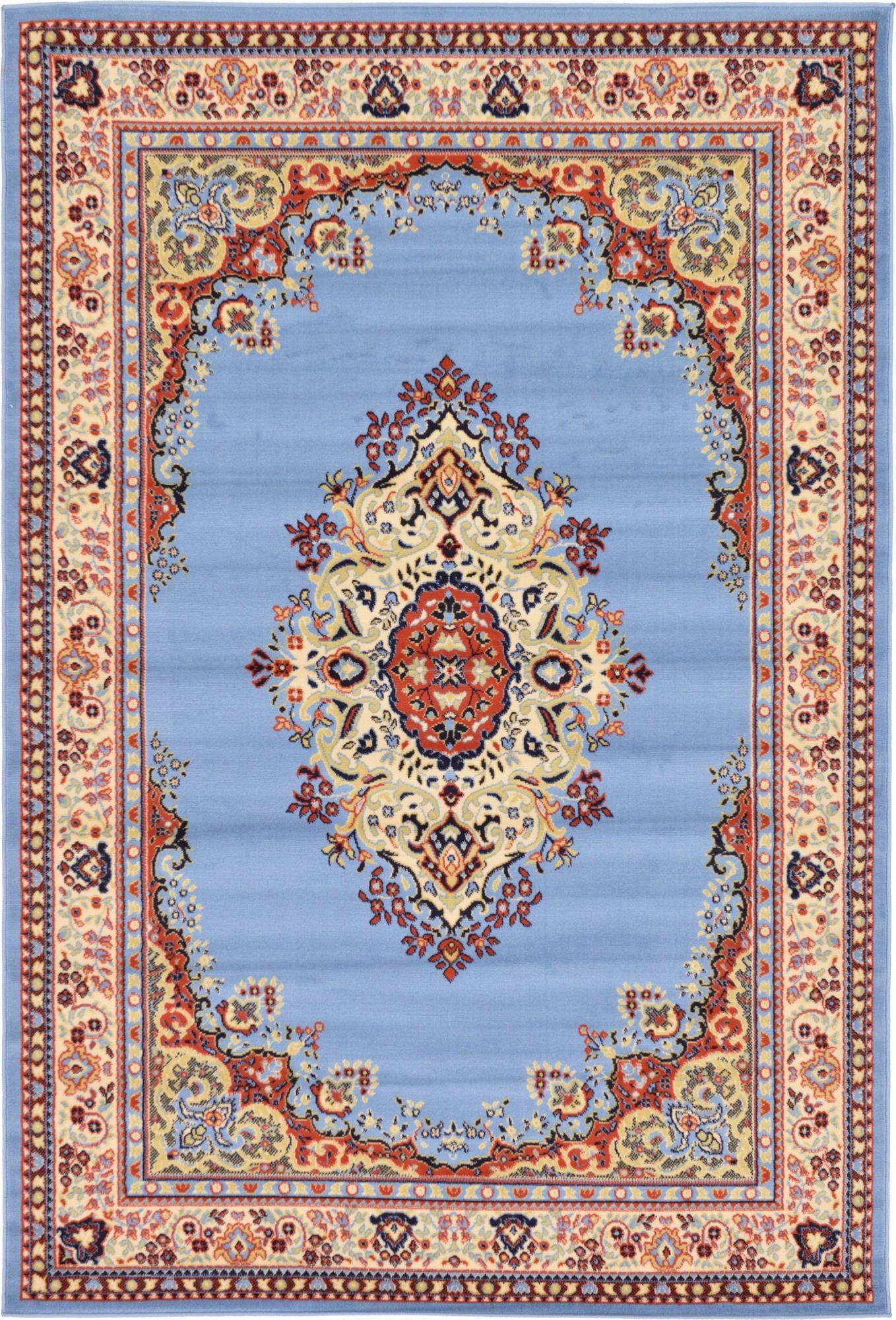 Elegant Medallion 6' x 9' Light Blue Synthetic Area Rug