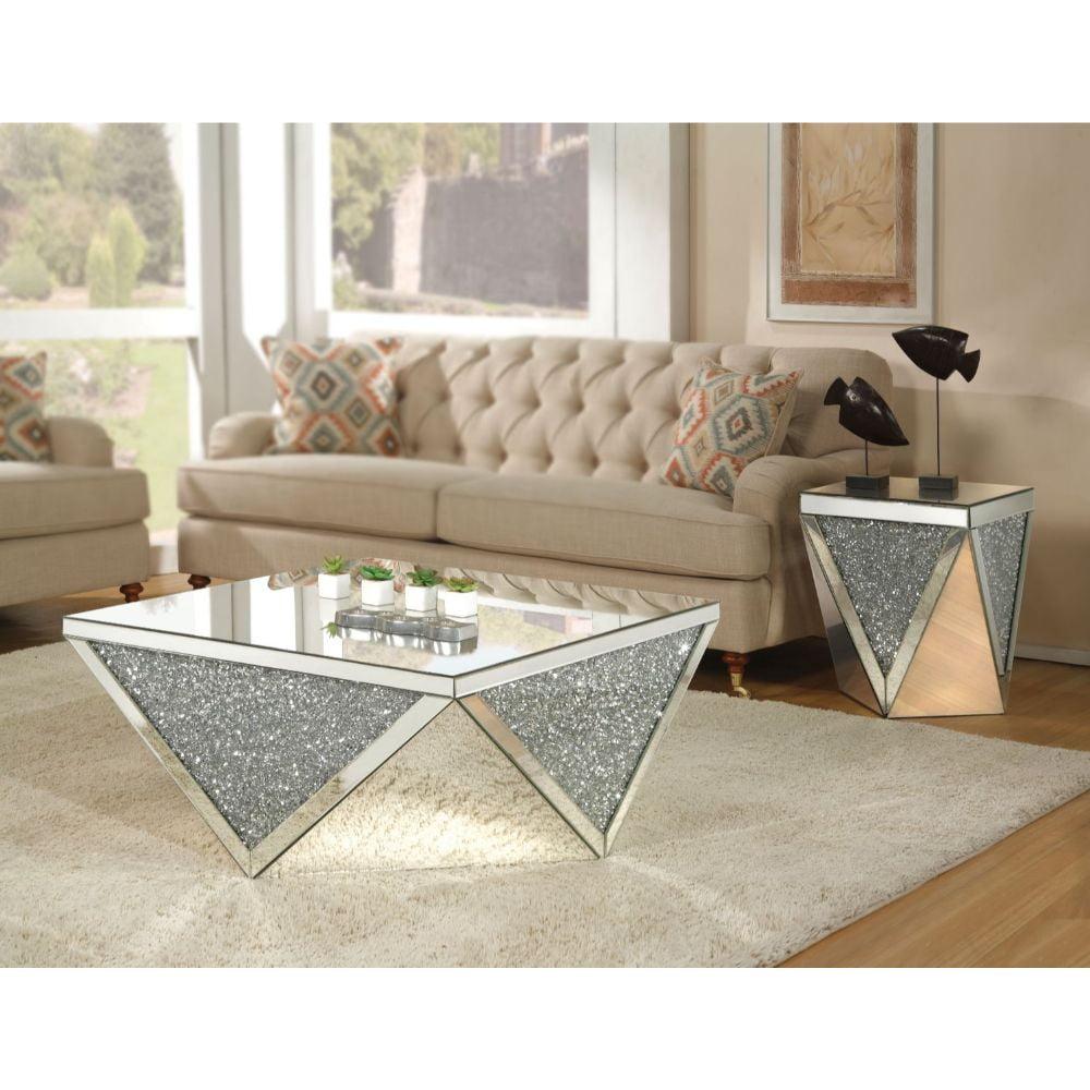 39" Square Mirrored Coffee Table with Faux Diamond Inlay