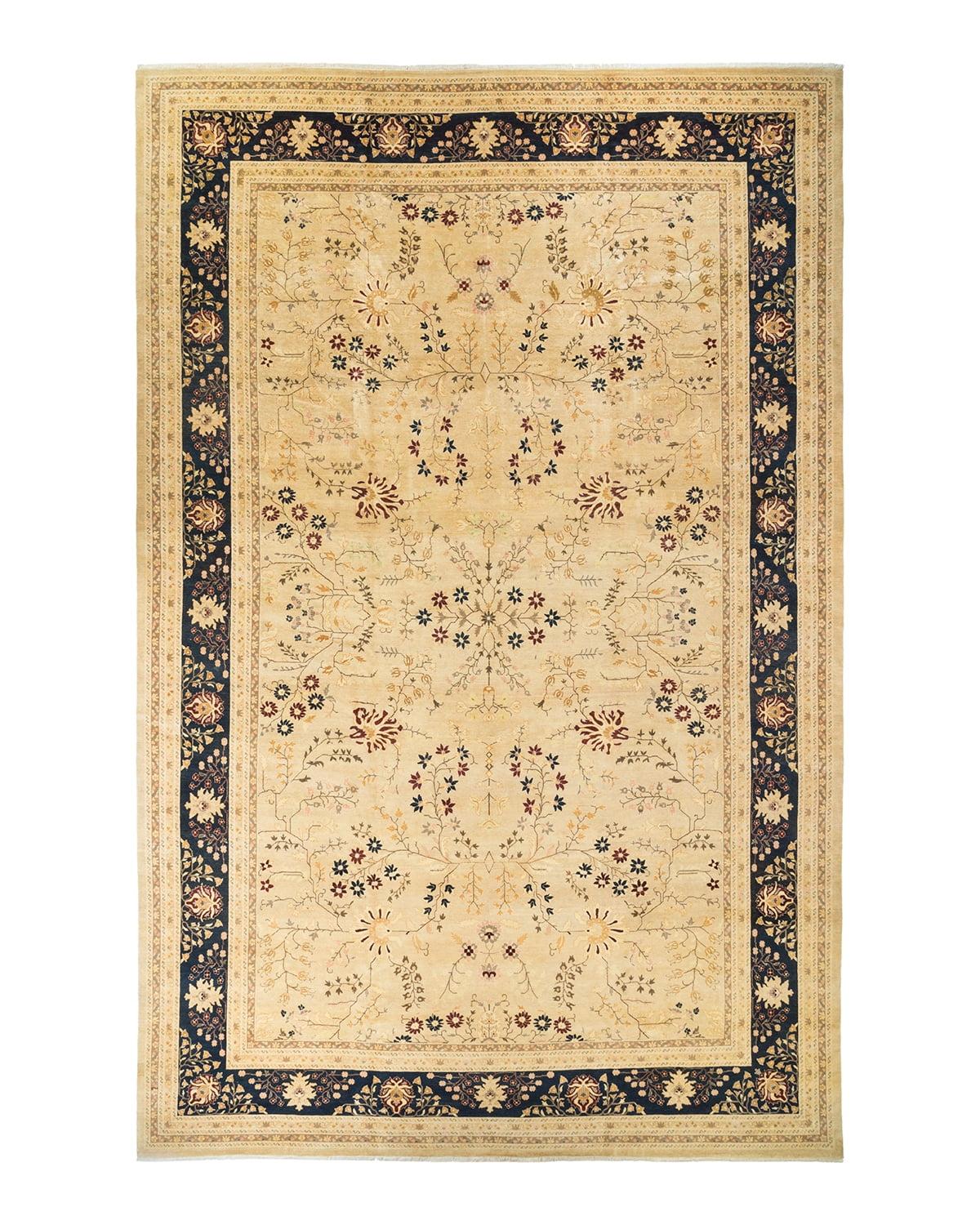 Ivory and Black Hand-Knotted Wool 8' x 10' Area Rug