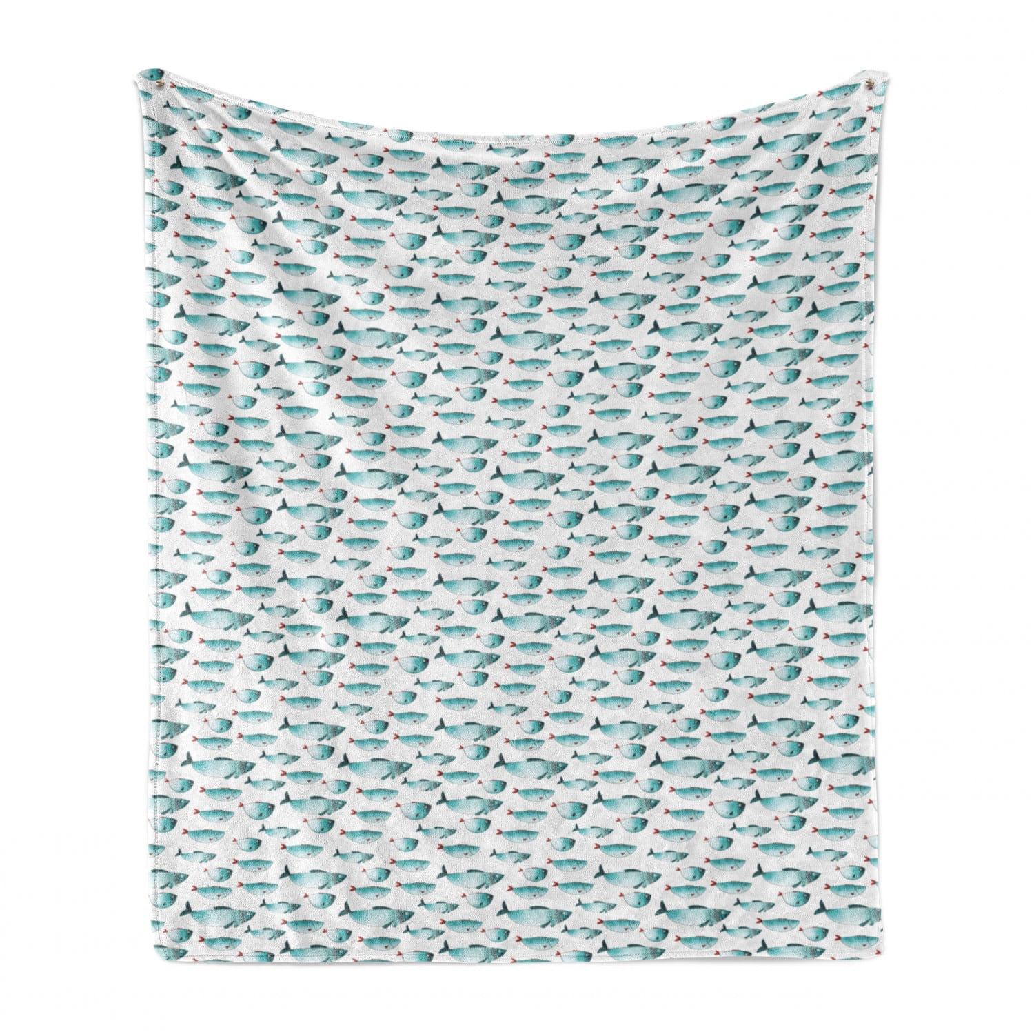 Ambesonne Turquoise and White Fleece Throw Blanket Sea Fish Turquoise Teal and Ruby