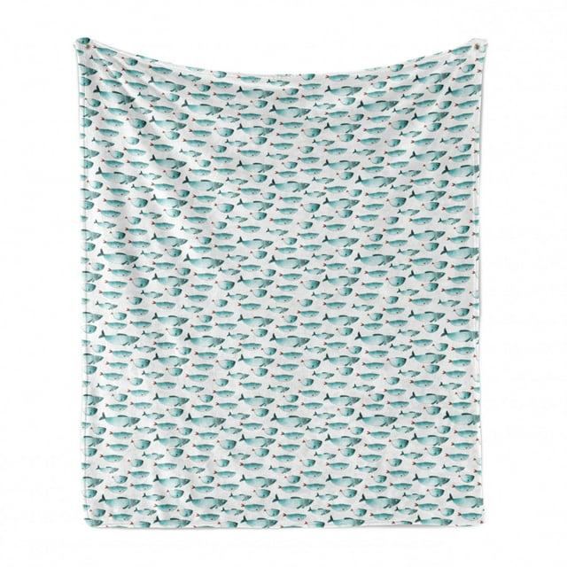 Ambesonne Ambesonne Turquoise and White Fleece Throw Blanket Sea Fish Turquoise Teal and Ruby