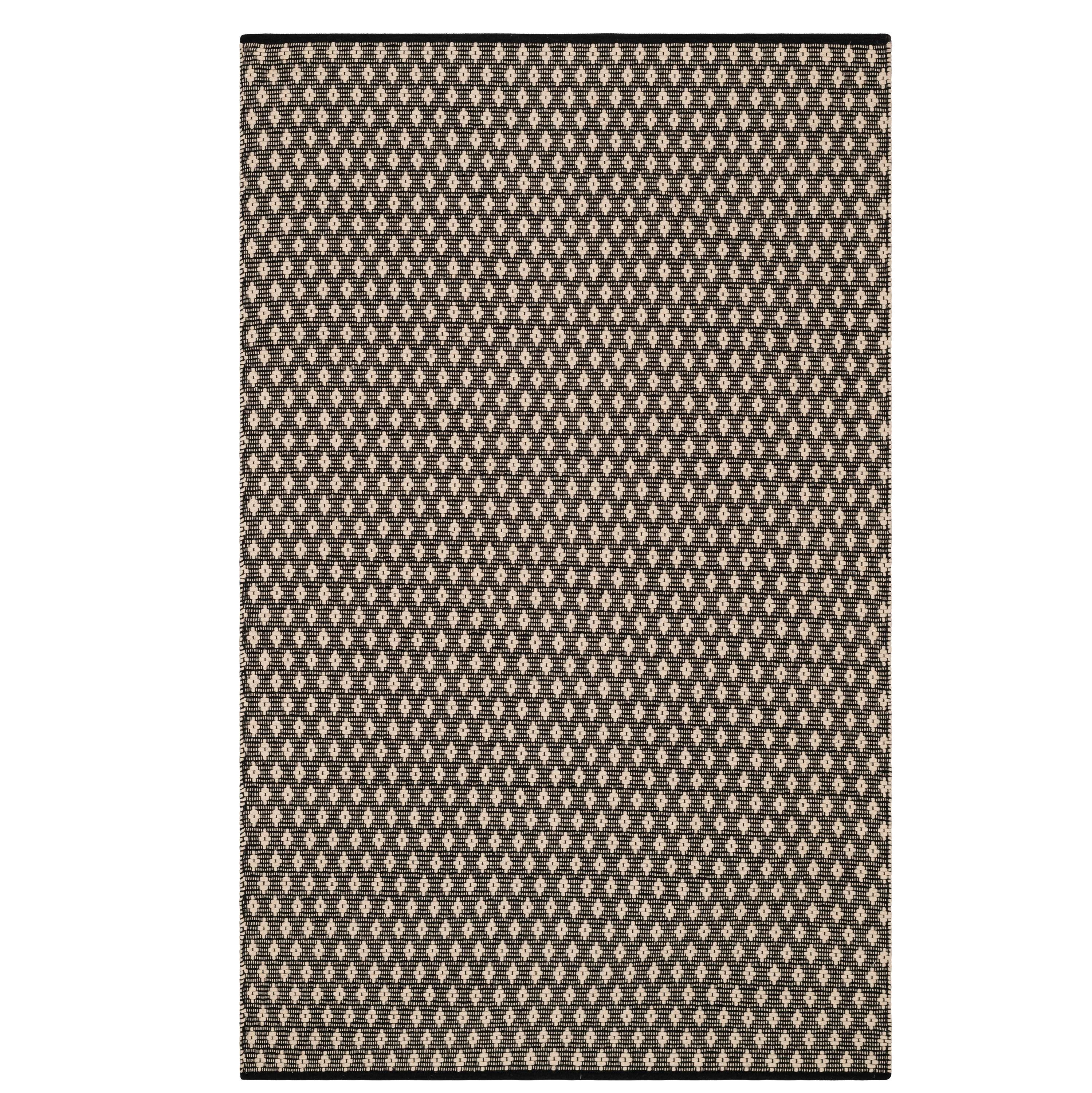 Dainty Diamond Black Handwoven Cotton Rectangular Rug, 4' x 6'