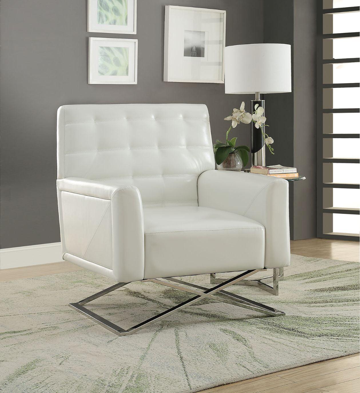 White Faux Leather Accent Chair with Stainless Steel Base