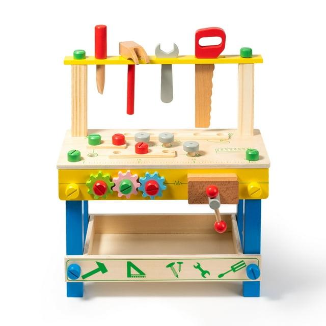 MMTX Kid Tool Toy Play, Wooden Tool Bench Workshop, Workbench with Tools Set, Wooden Construction Bench Toy for Boy Girl Age 3 to 10