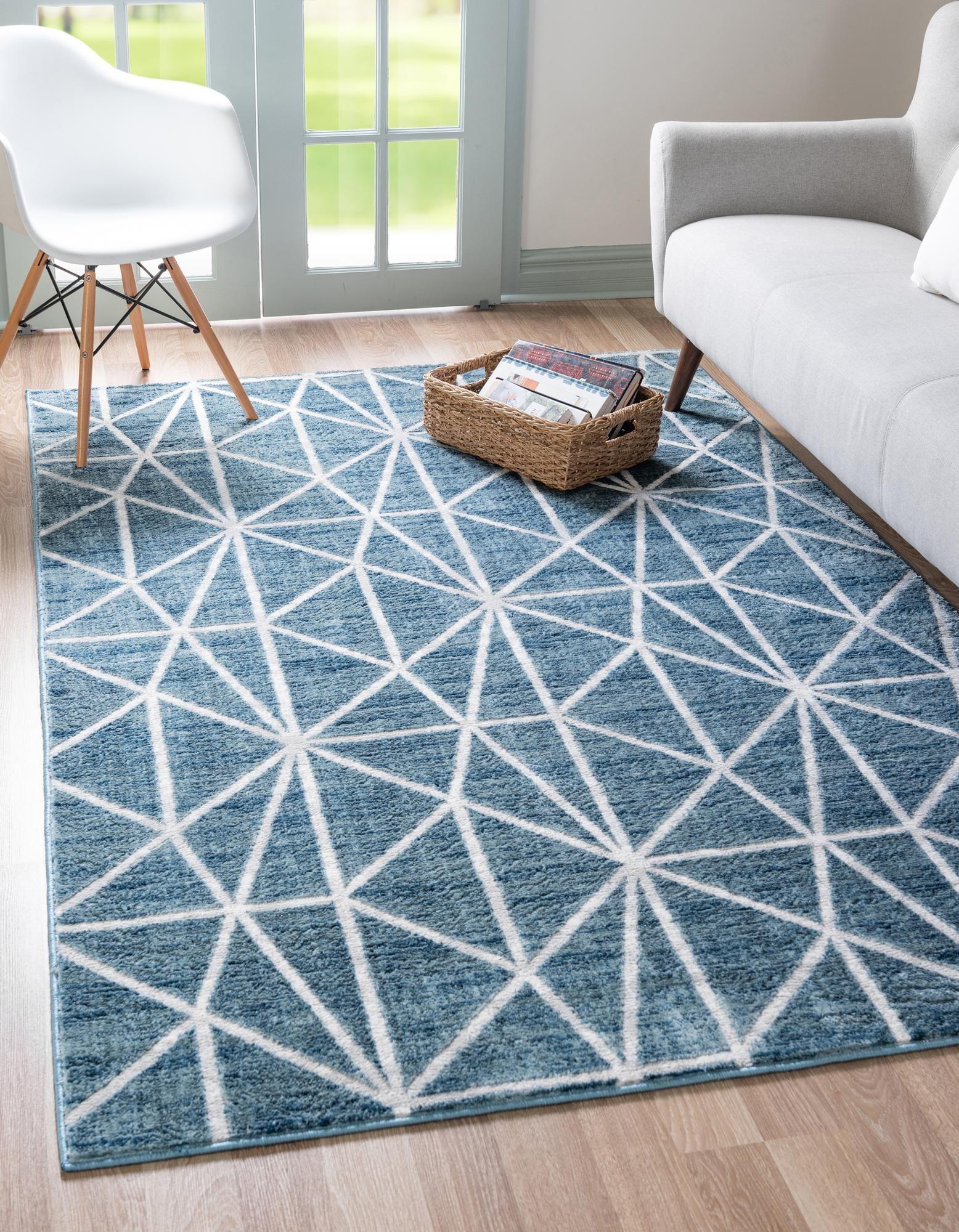 Blue Geometric Trellis 9' x 12' Synthetic Area Rug