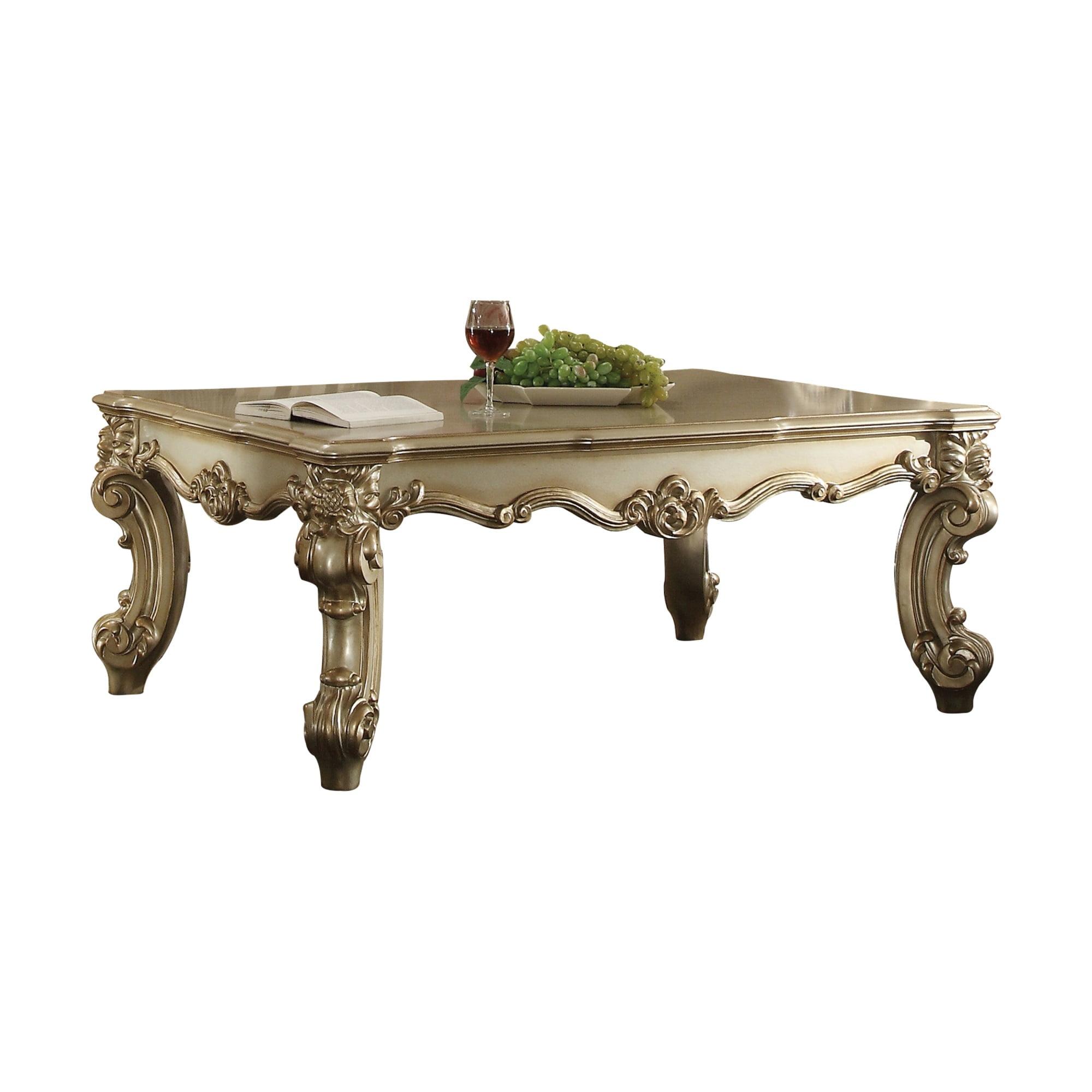 Gold Patina Rectangular Wood Coffee Table with Storage