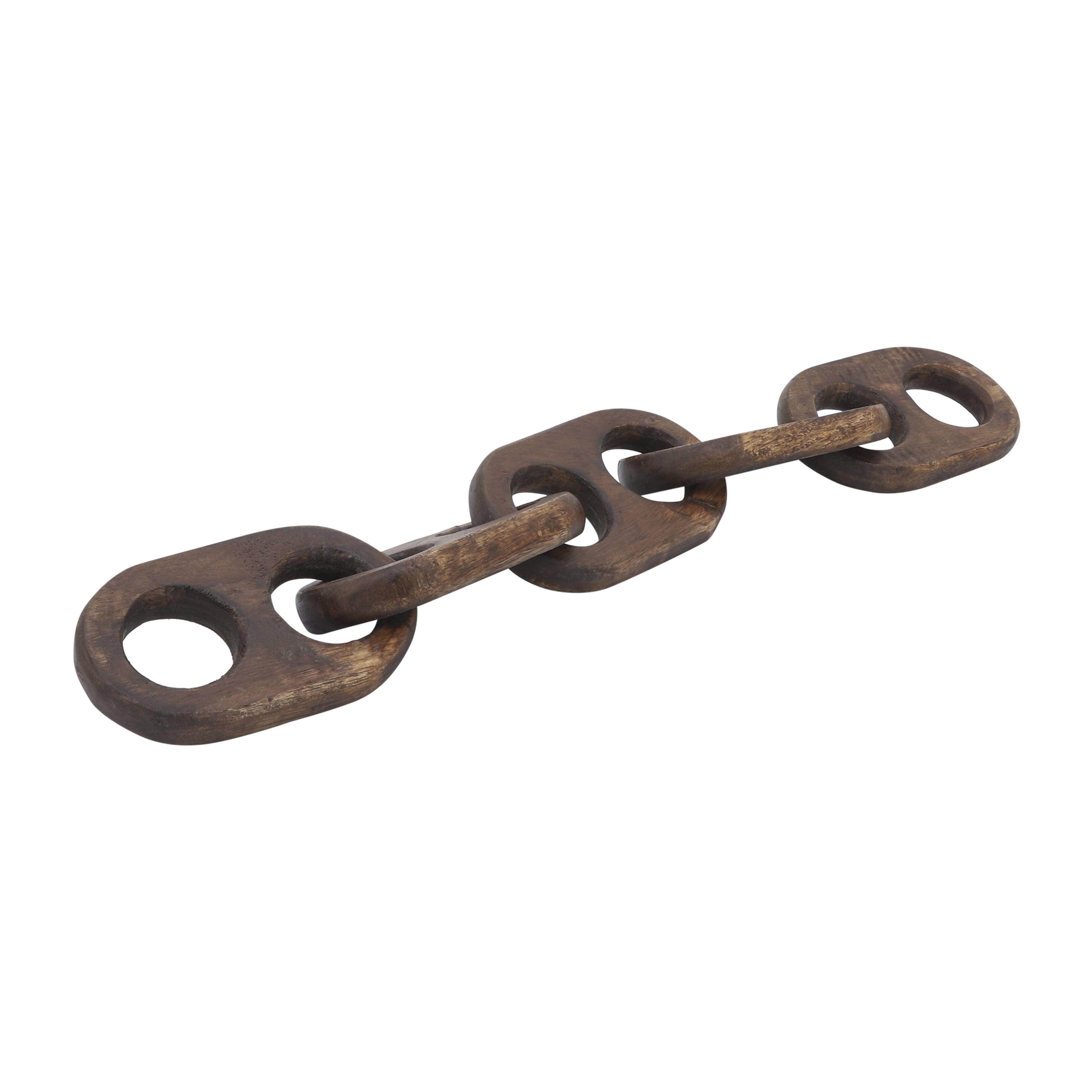 Rustic Brown Wooden Chain Link Wall Sculpture - 18"