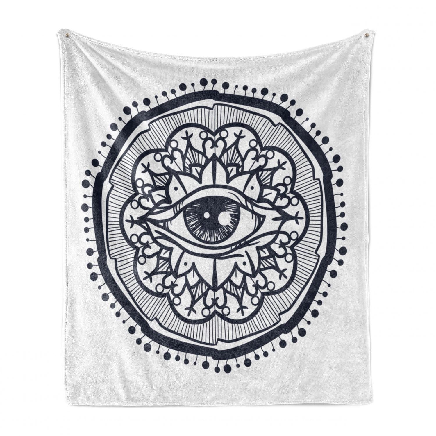 Ambesonne White Fleece Throw Blanket Retro All Seeing Eye Art 50"x70" White Blue