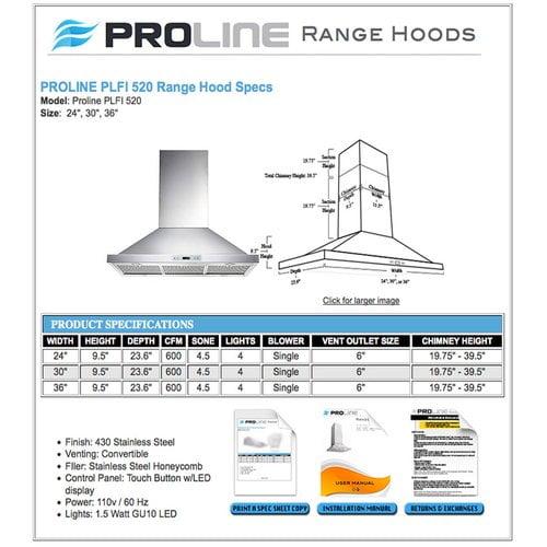 PROLINE 30" 600 CFM Convertible Island Range Hood in Brushed Stainless Steel