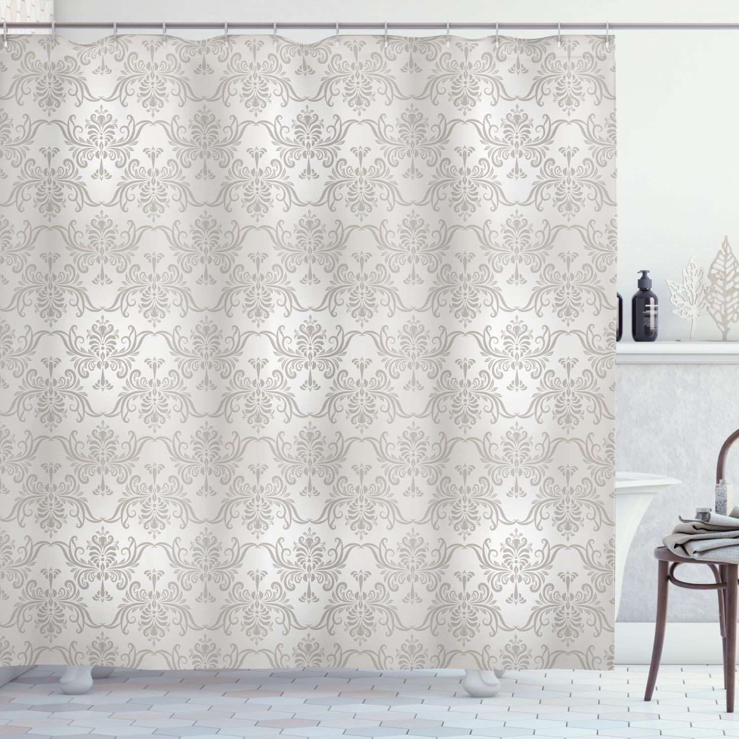 Ambesonne Damask Grey Shower Curtain Flowers Swirling Ornate Pale Grey and White