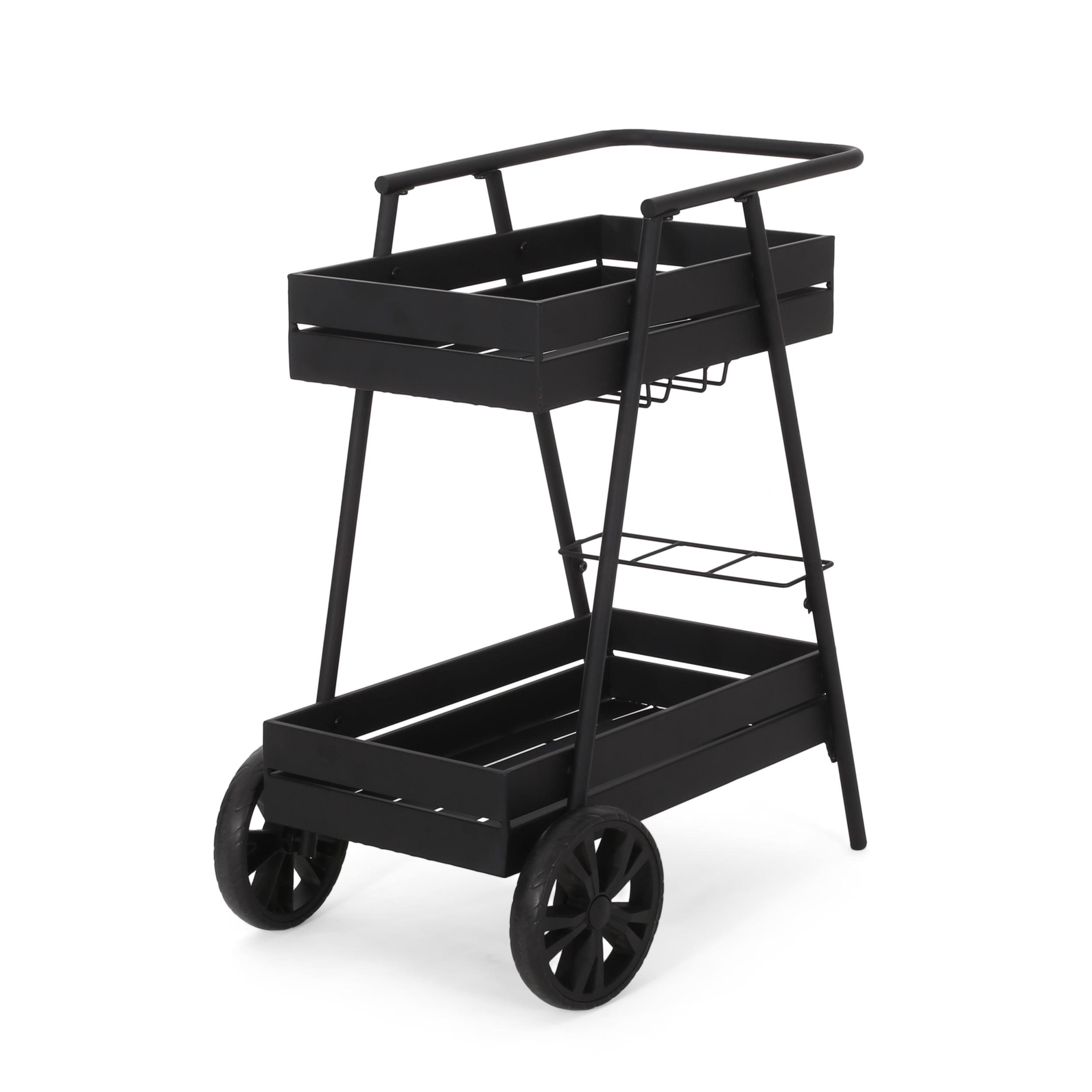 Matte Black Iron Outdoor Rectangular Bar Cart with Storage