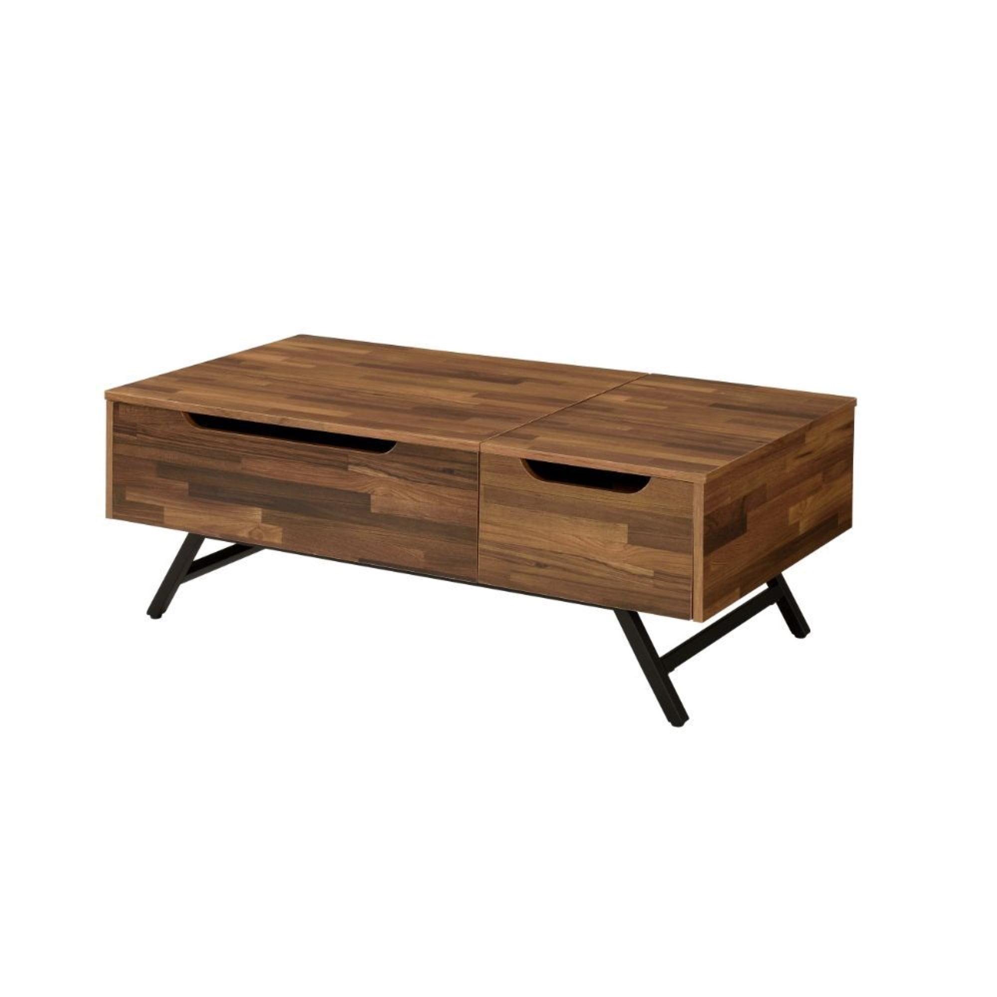 Walnut Rectangular Wood and Metal Lift-Top Coffee Table