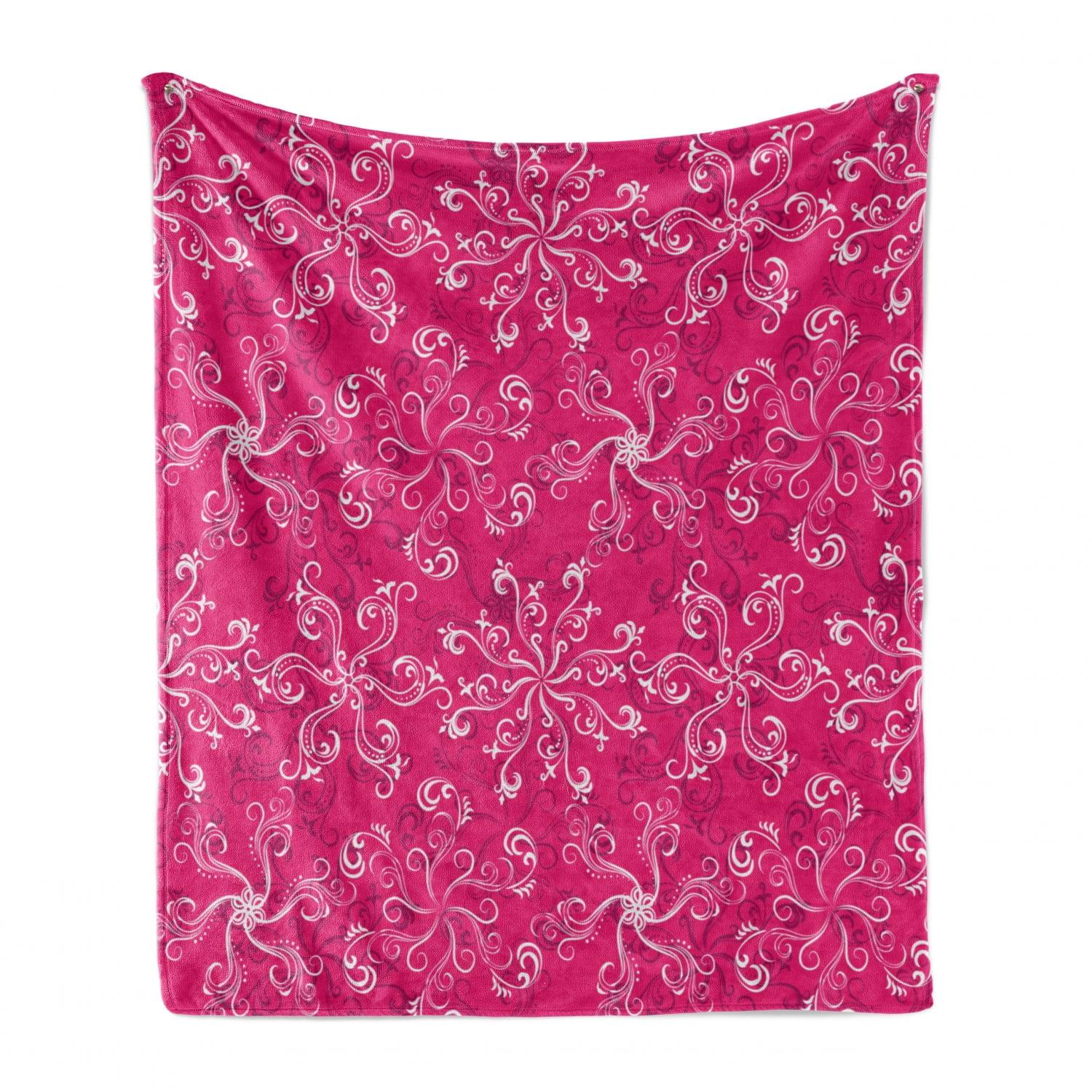 Ambesonne Hot Pink Fleece Throw Blanket Spring Flourish Bloom Hot Pink White Purple